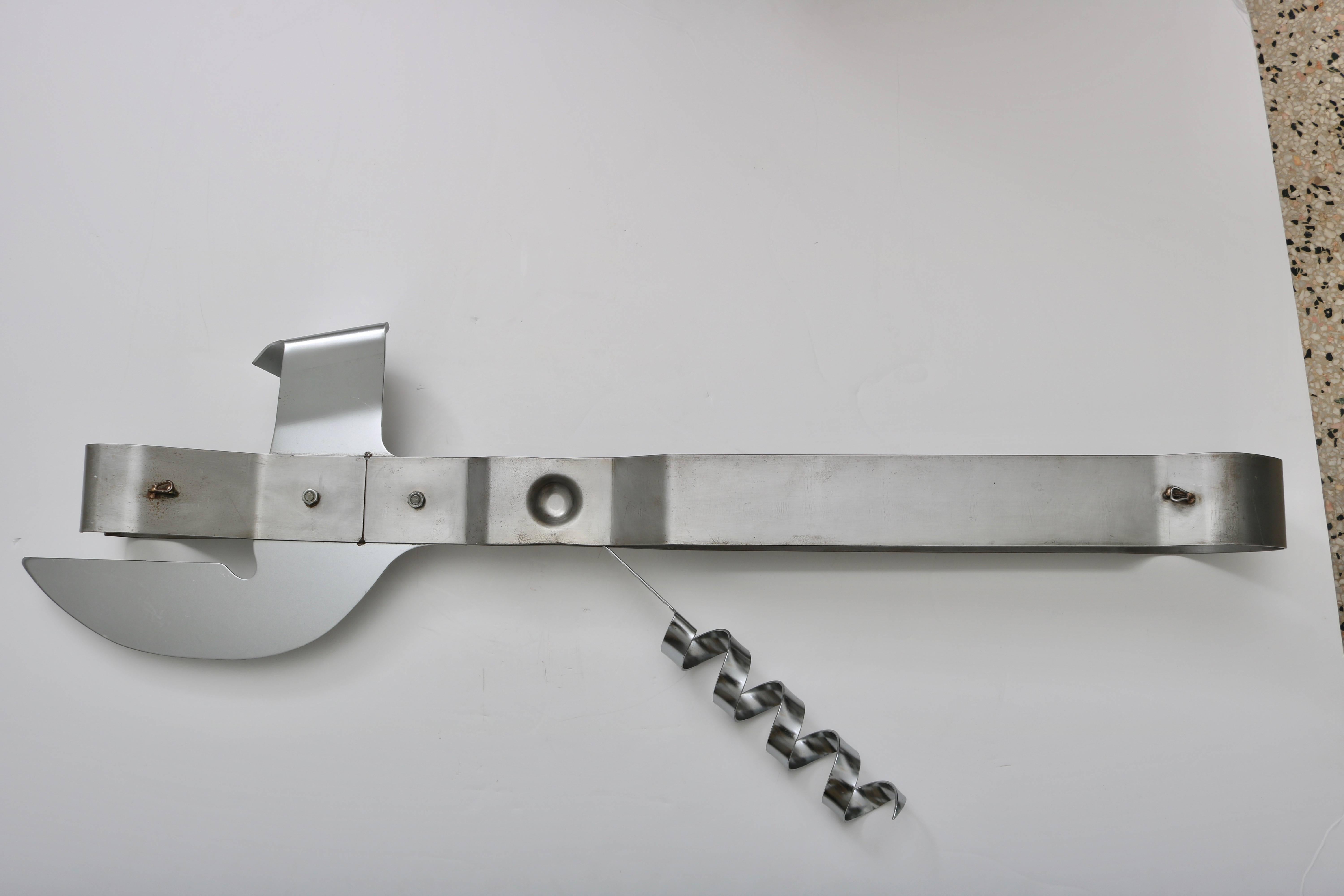  Wall Mount Can Opener Sculpture in Stainless Steel In Good Condition For Sale In West Palm Beach, FL