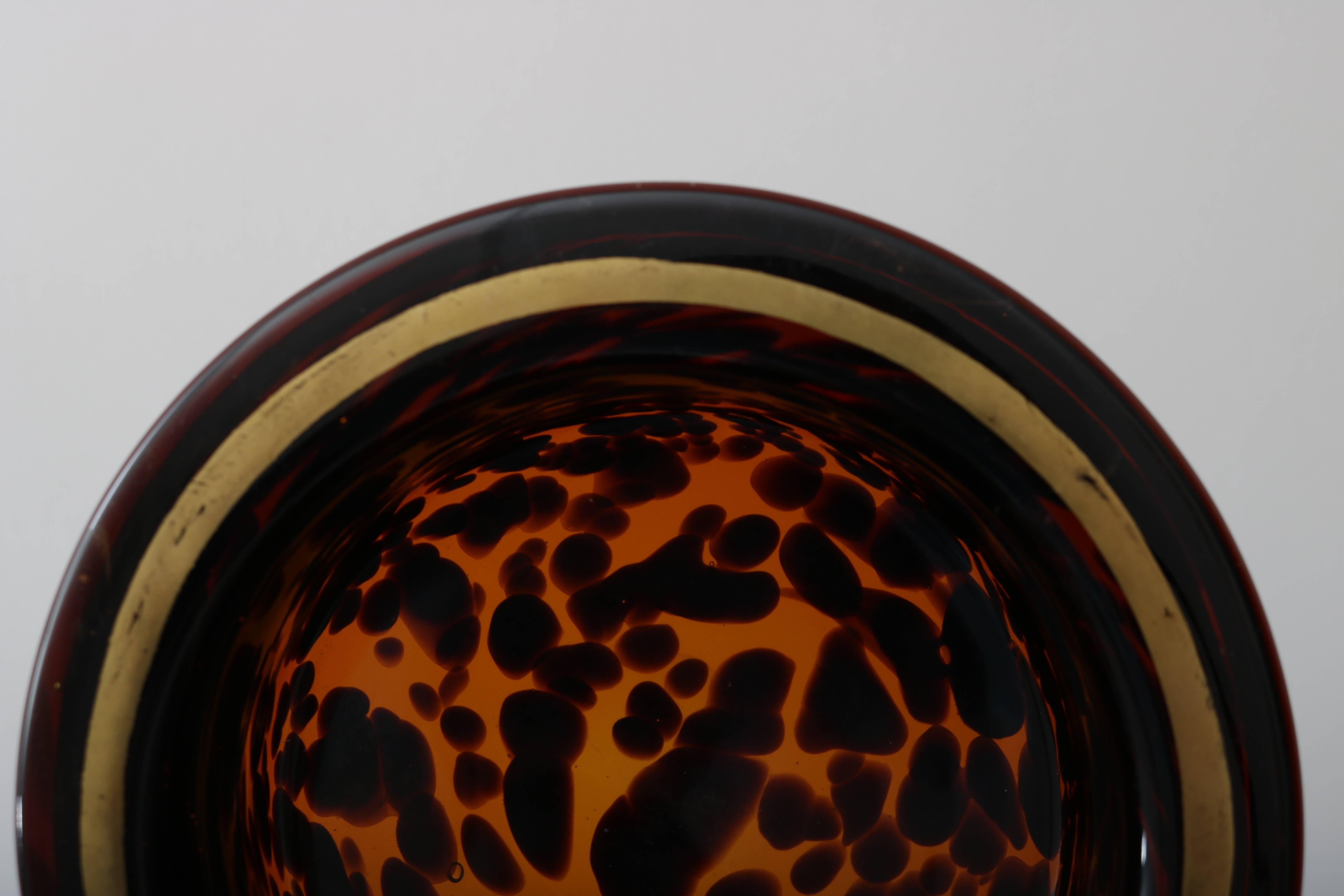 20th Century Tortoise and Gold, Murano Glass Cigar Ashtray