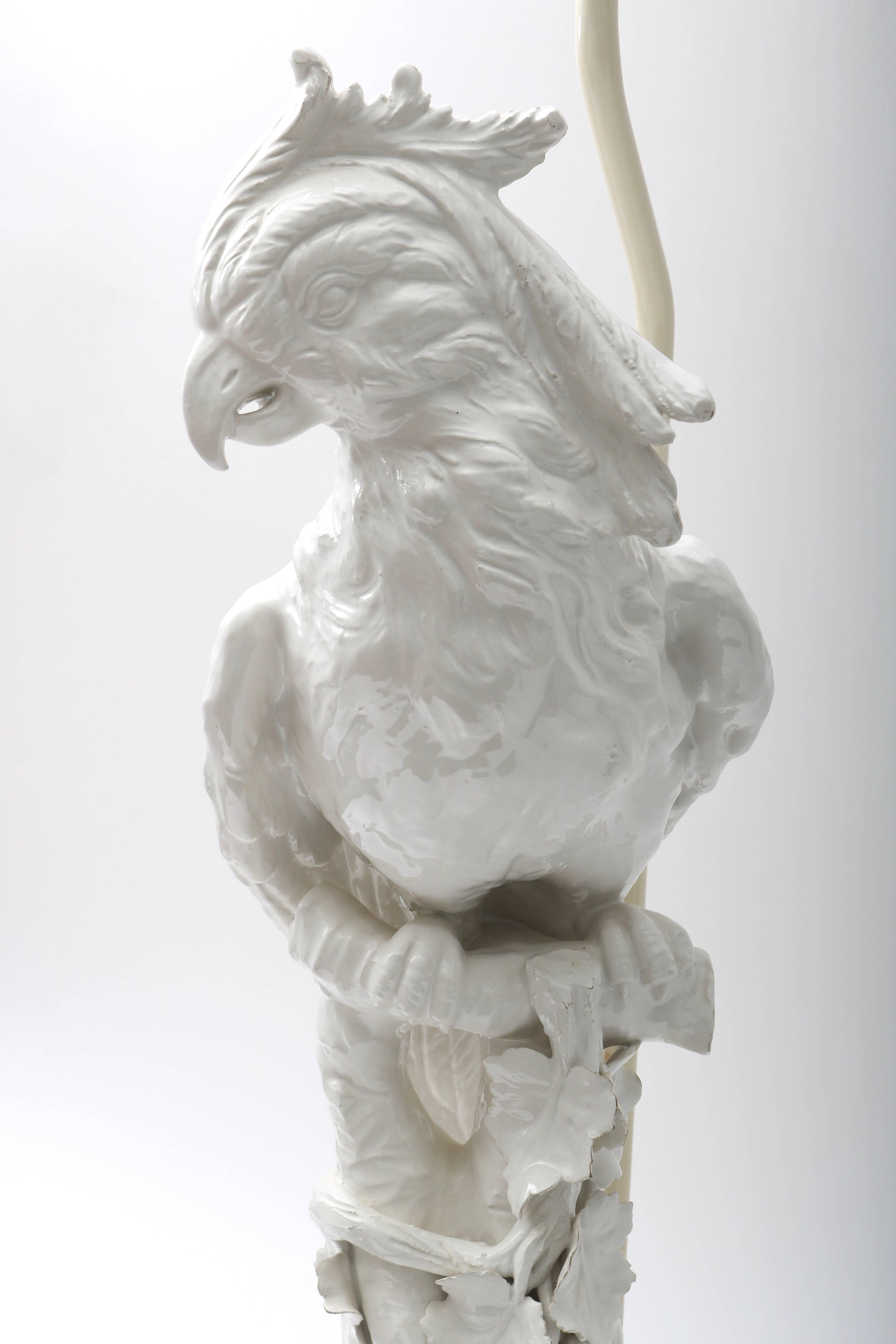 Hollywood Regency Table Lamp, Parrot Figure in White