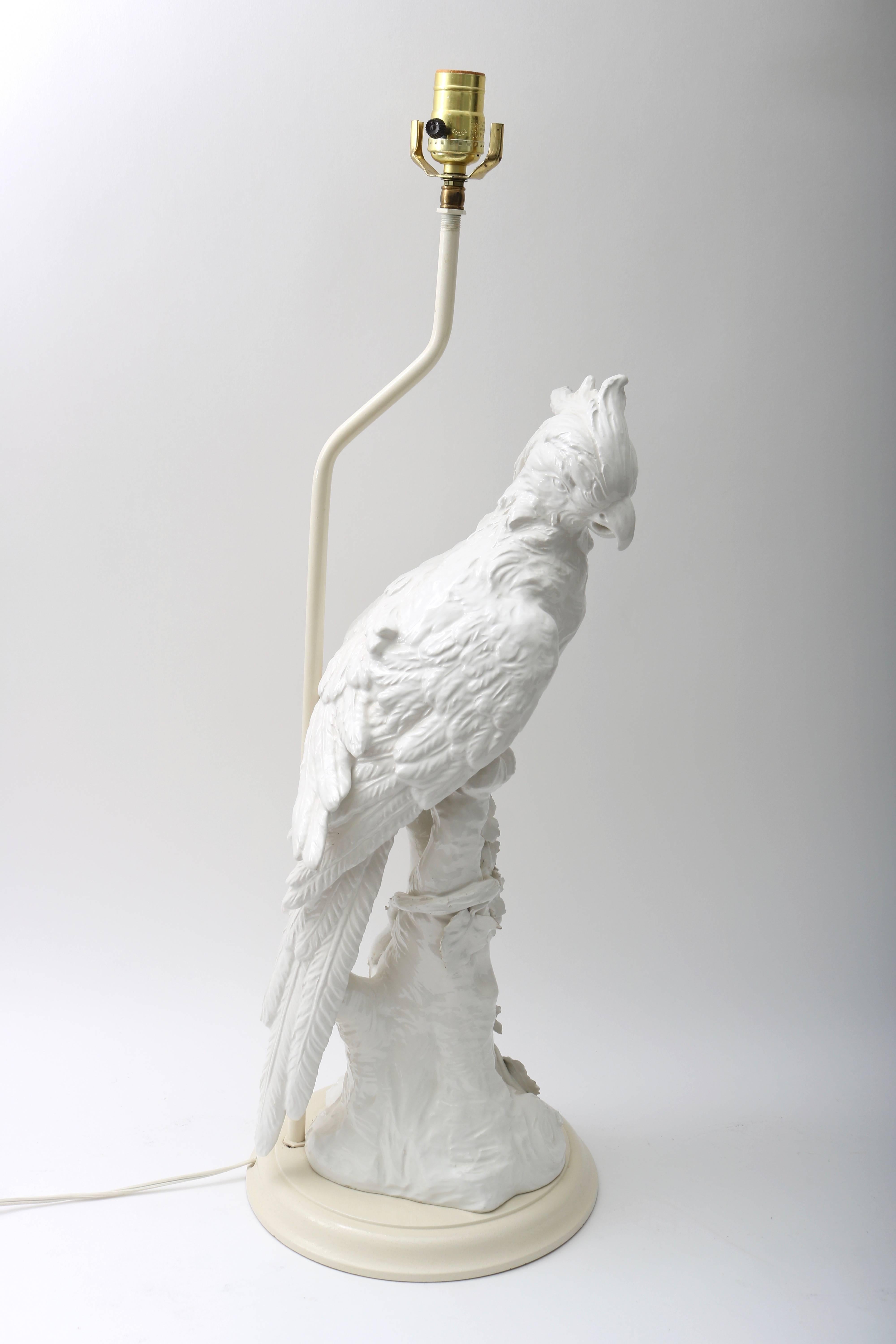 Glazed Table Lamp, Parrot Figure in White