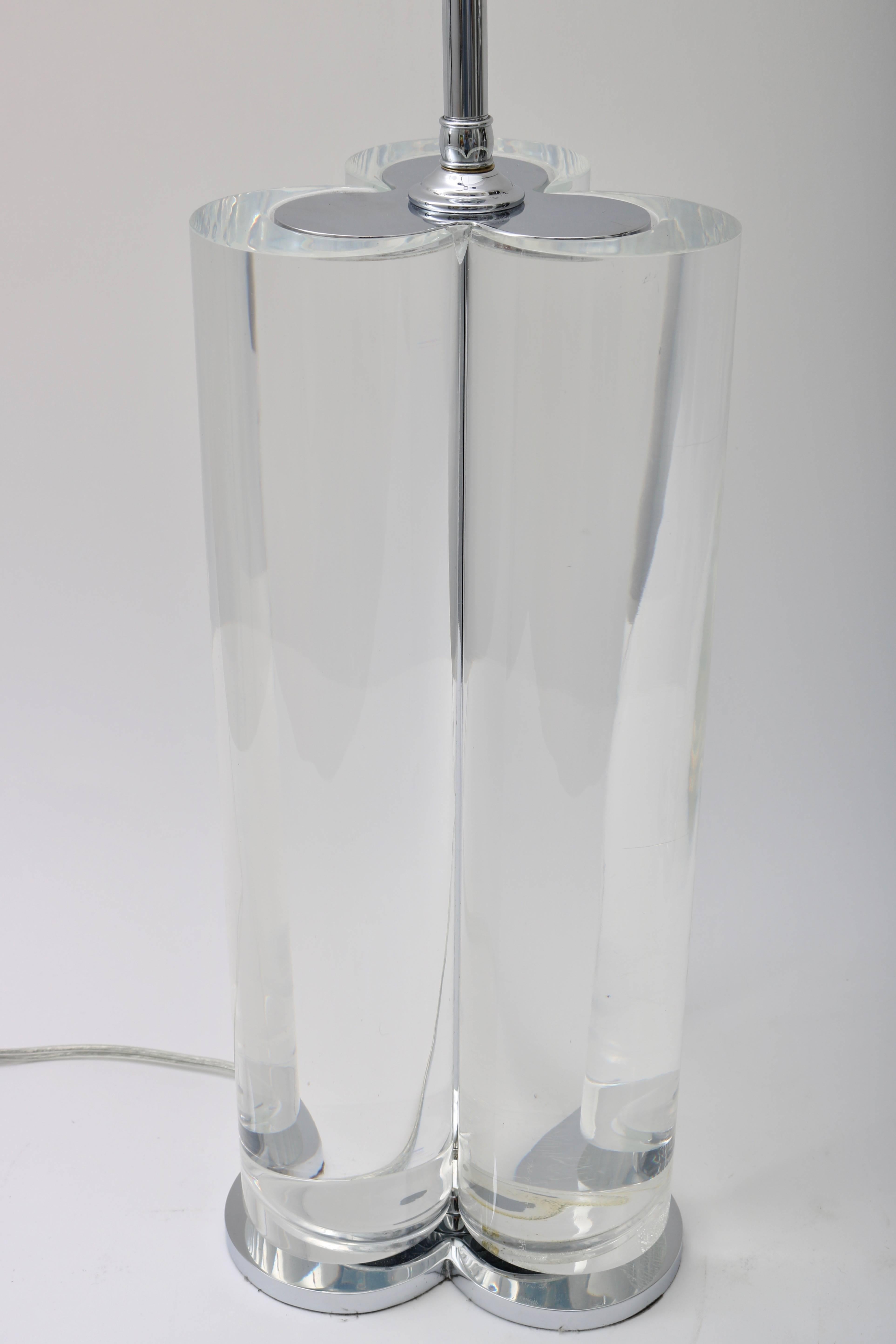 American Pair of Table Lamps in Lucite and Polished Steel, 1970s