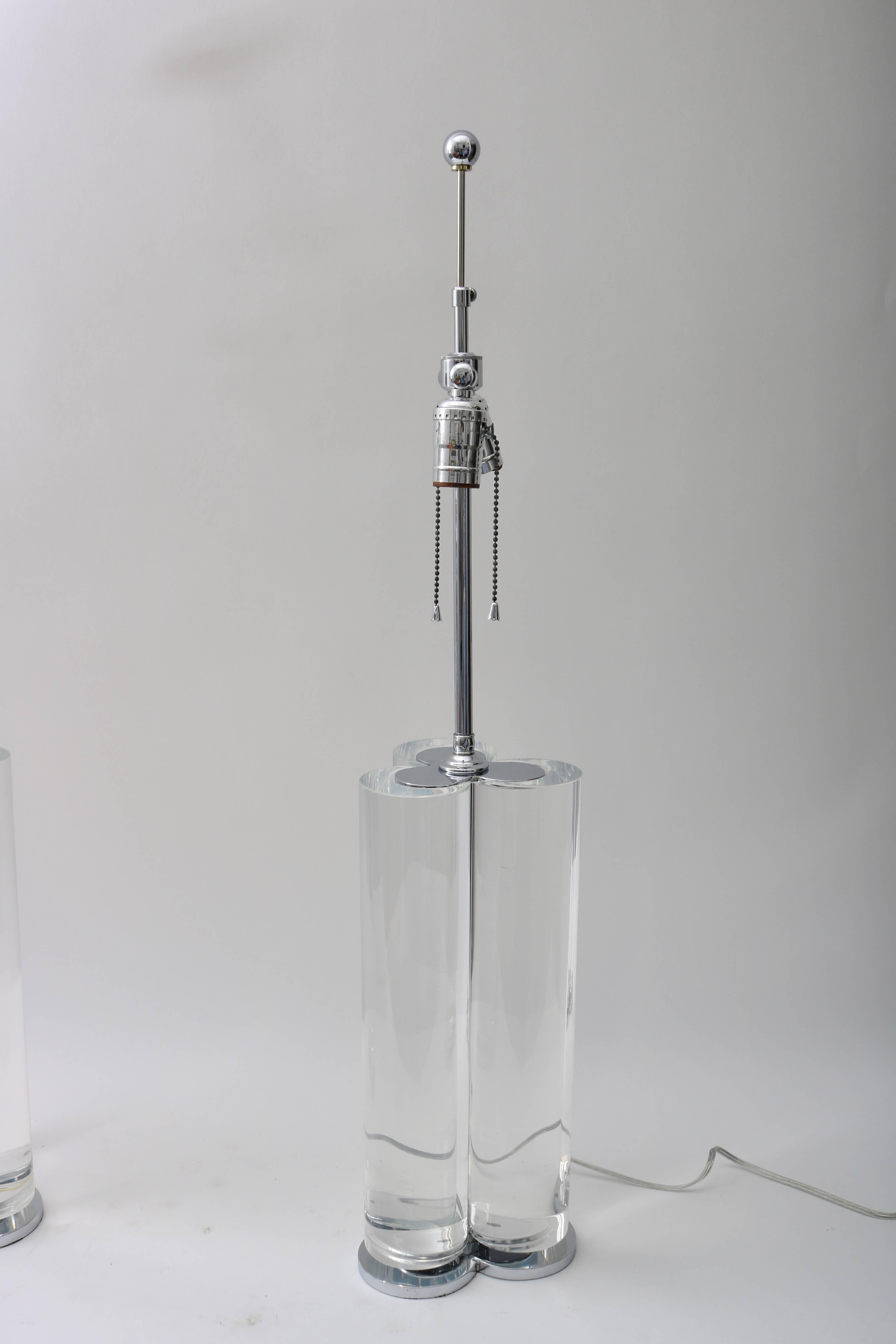20th Century Pair of Table Lamps in Lucite and Polished Steel, 1970s