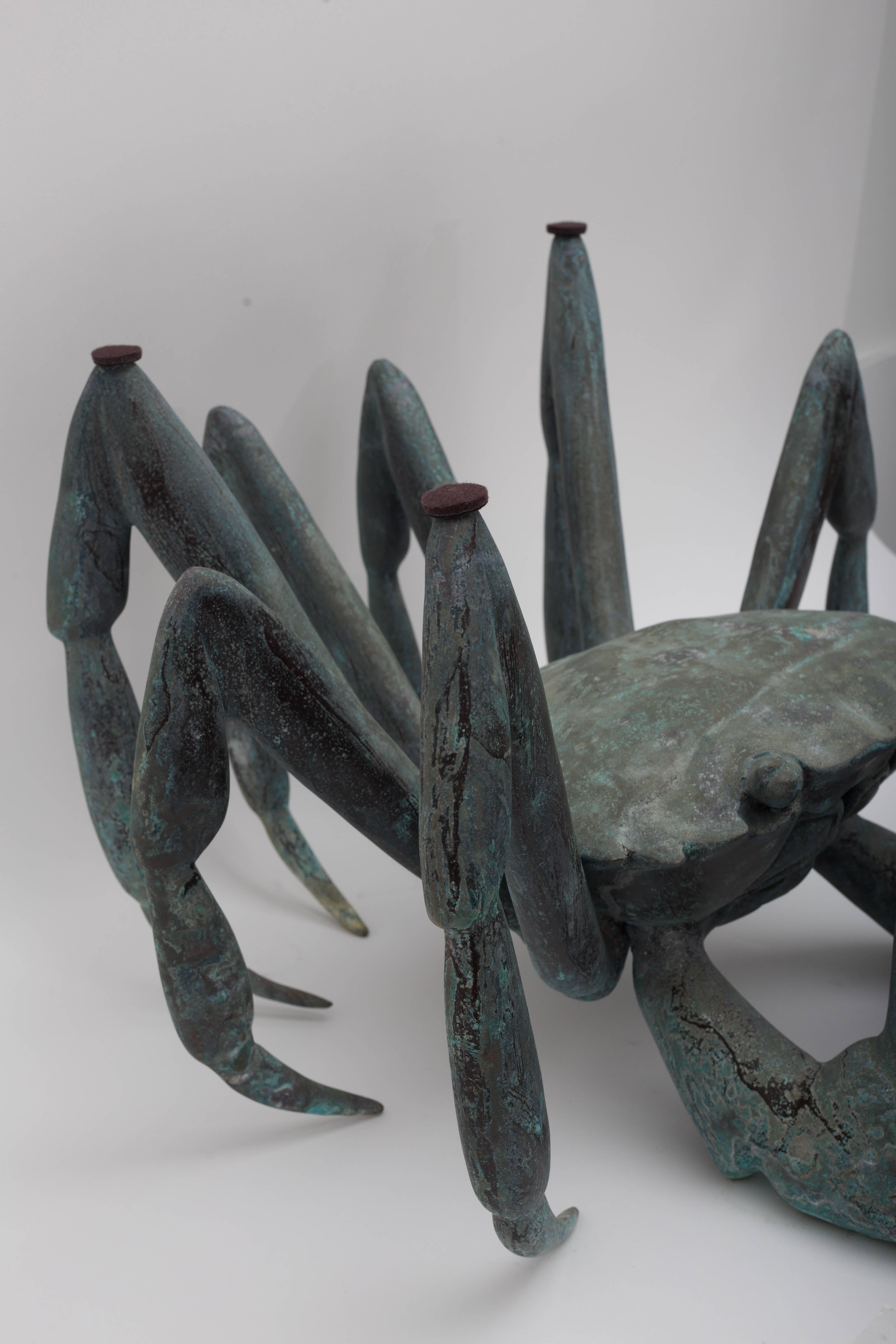 American Bronze Crab-Form Sculpture with Round Glass Top as a Cocktail Table