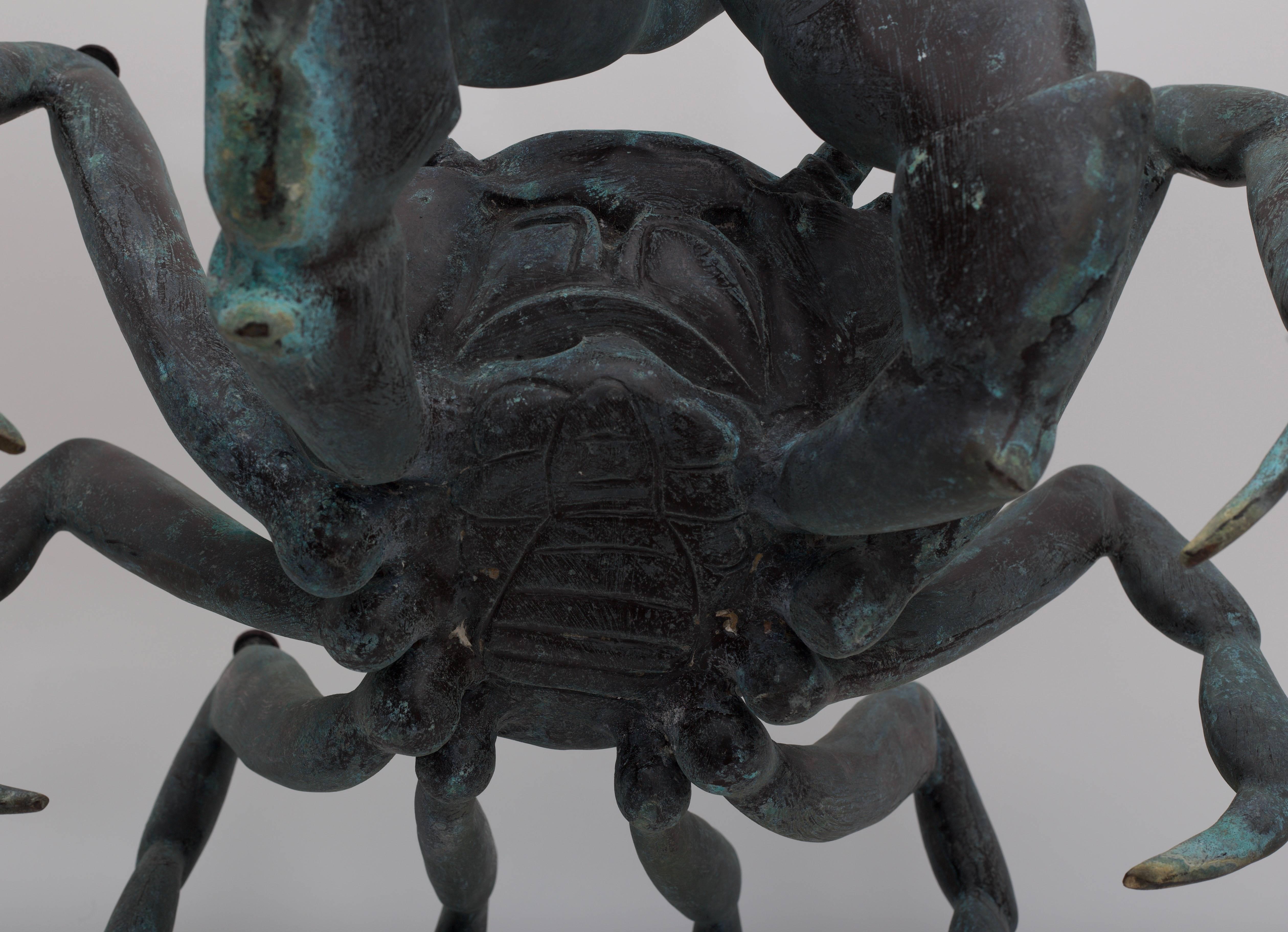 Cast Bronze Crab-Form Sculpture with Round Glass Top as a Cocktail Table
