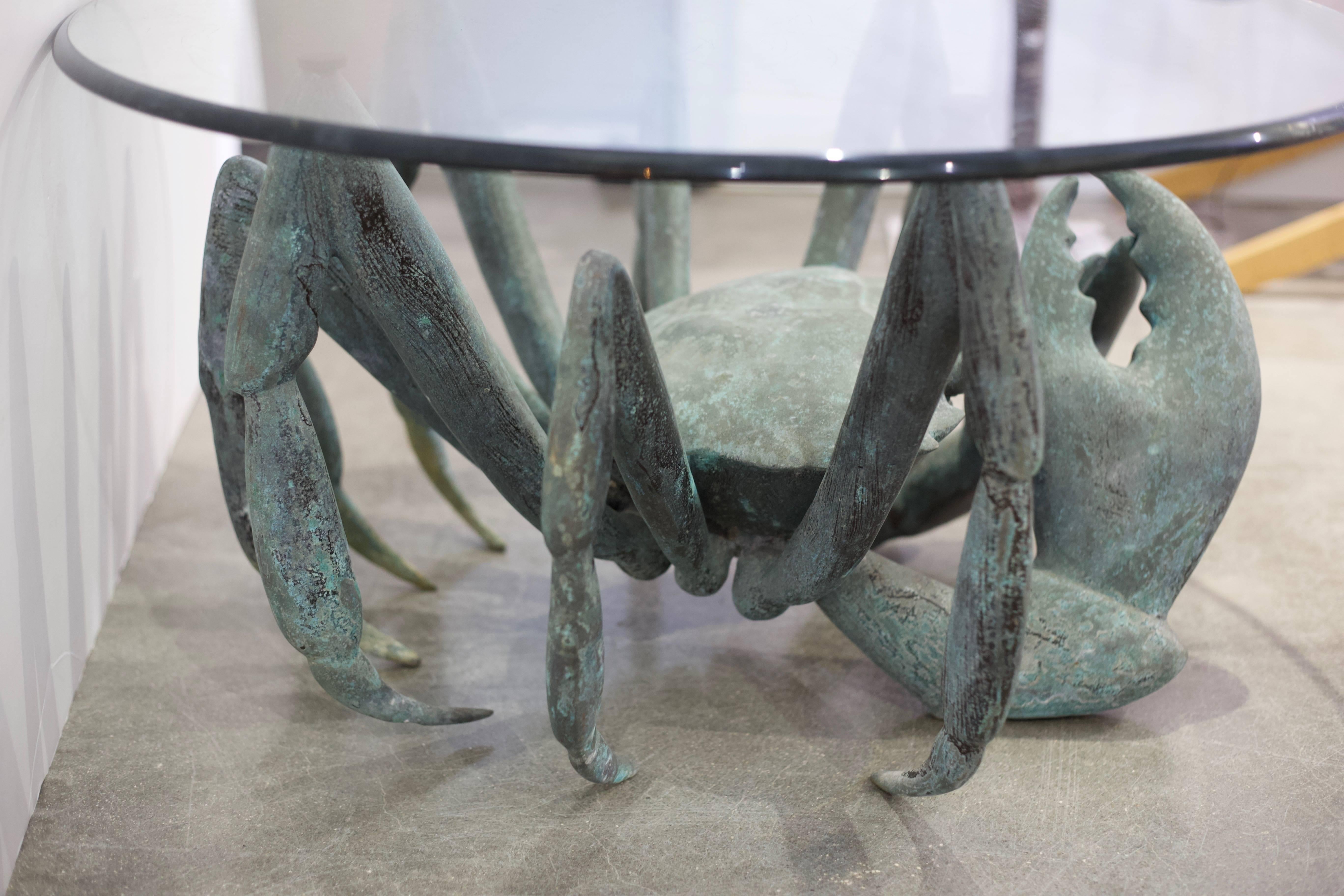 This large scale bronze crab-form sculpture was recently acquired from a Hobe Sound, Florida estate and will make the perfect addition to your home.

The piece has great details and the verdi patination has a soft quality which helps to soften such
