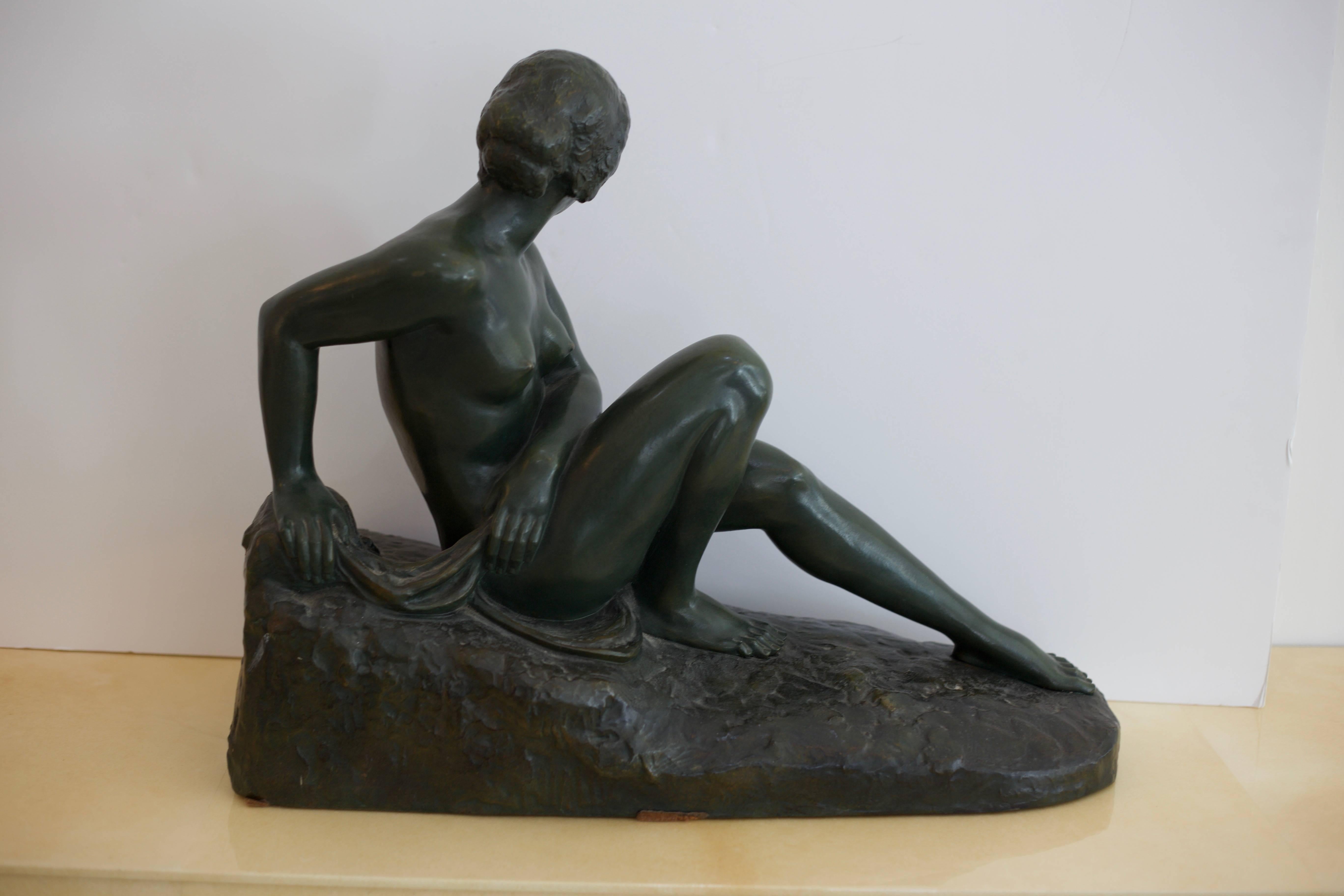  Bronze Sculpture of a Reclining Female Nude  In Good Condition In West Palm Beach, FL