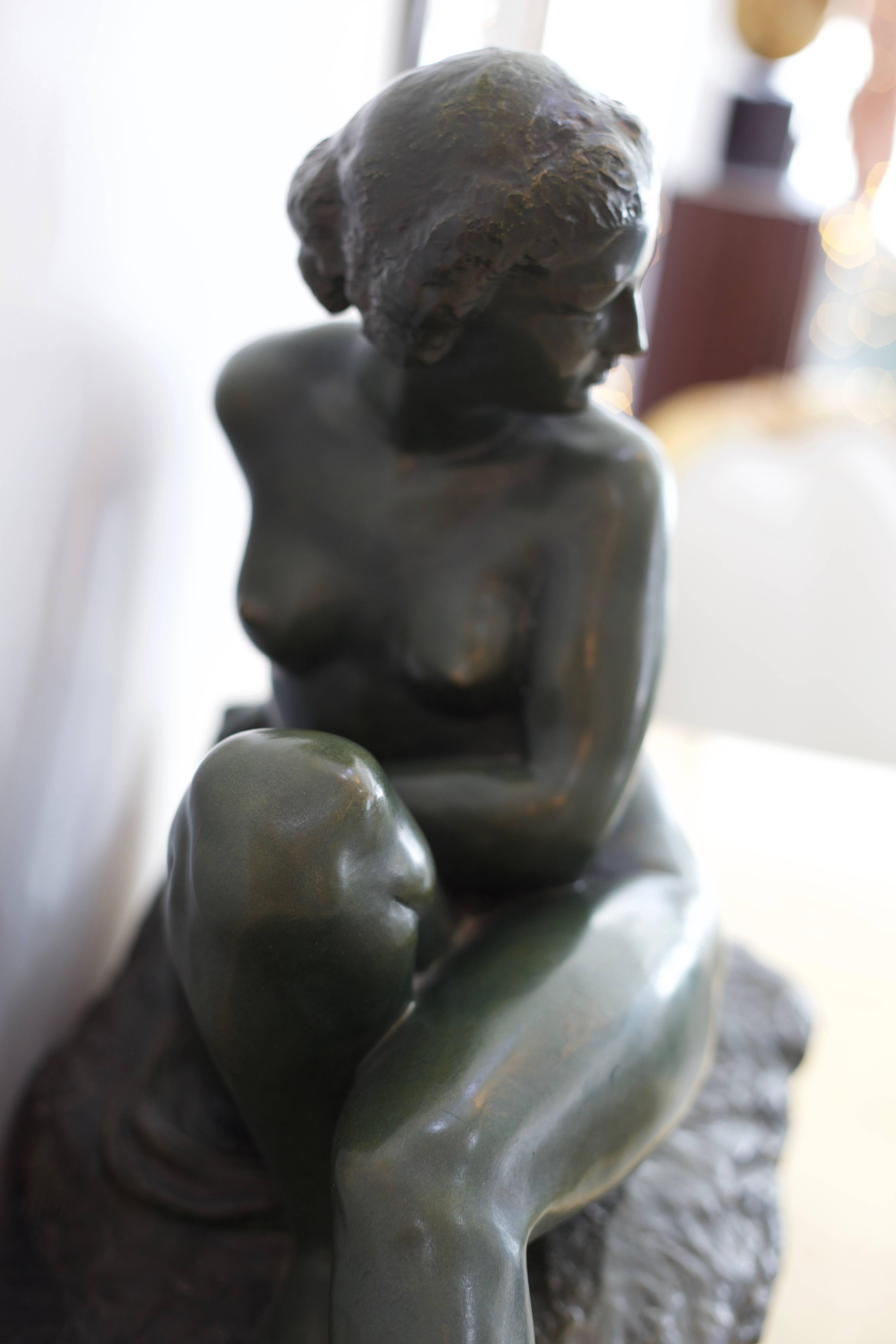 Art Deco Bronze Sculpture of a Reclining Female Nude