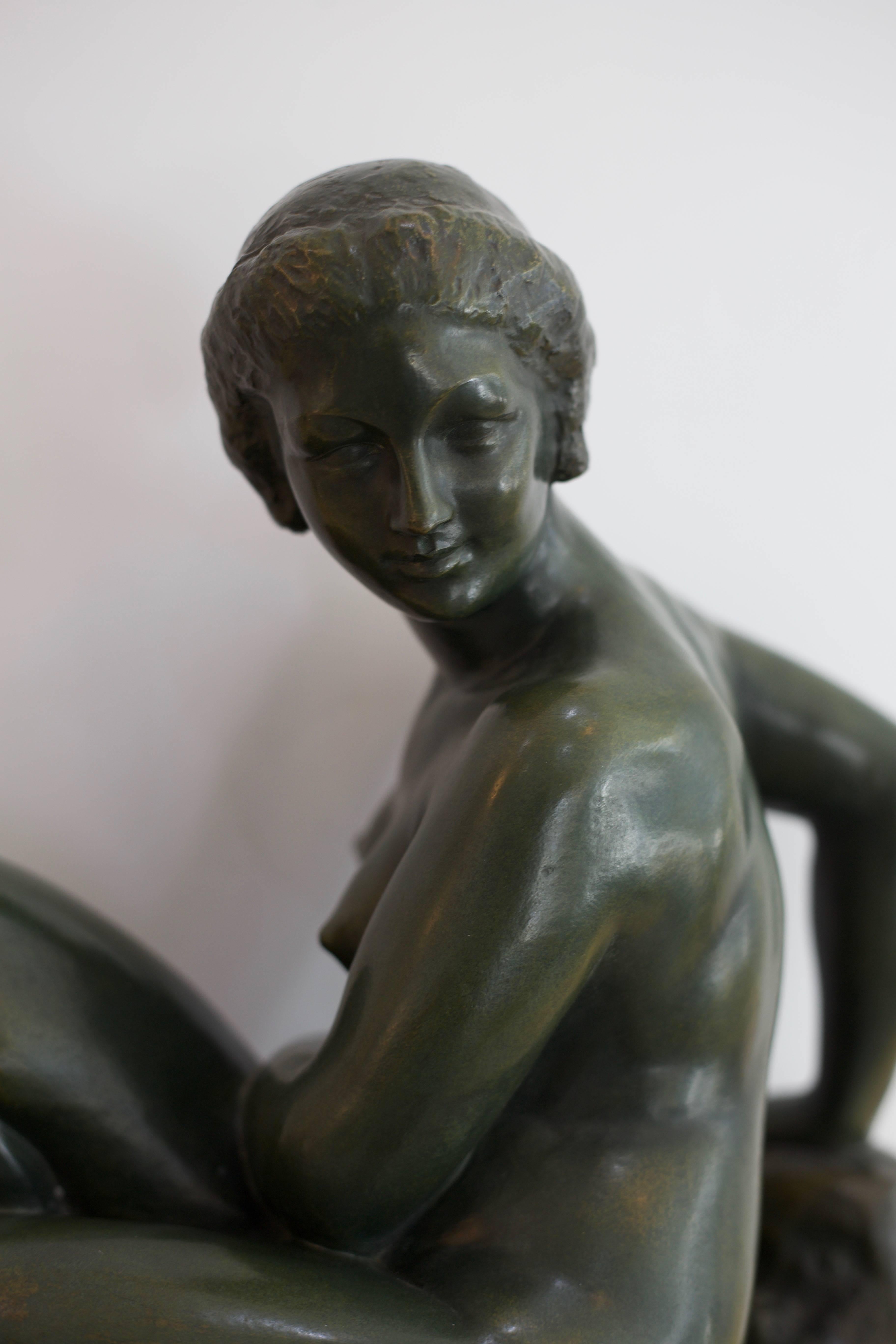 Cast Bronze Sculpture of a Reclining Female Nude