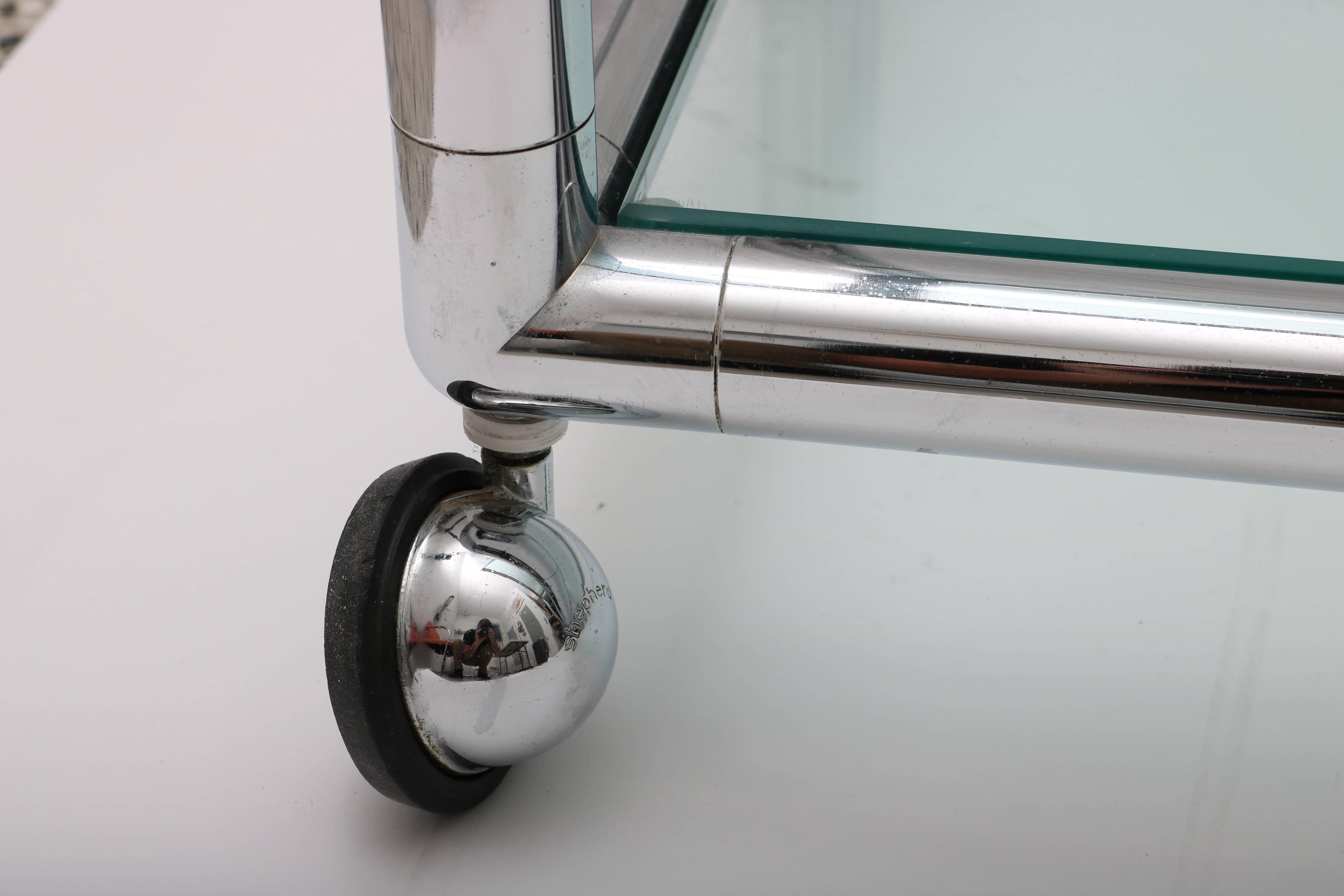 Three-Tiered Polished Chrome and Glass Bar Cart, Attributed to Pace Furniture In Good Condition In West Palm Beach, FL