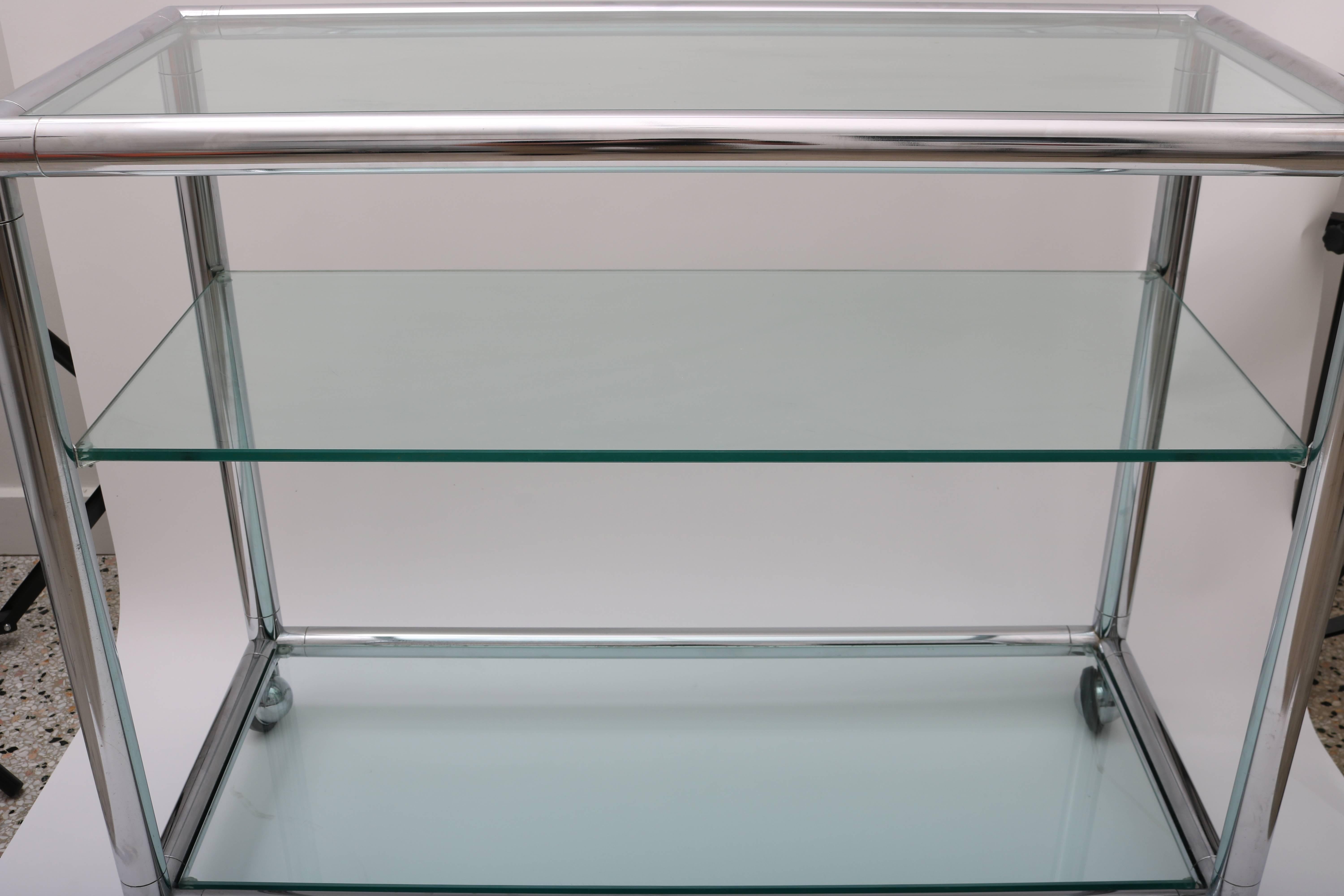 Three-Tiered Polished Chrome and Glass Bar Cart, Attributed to Pace Furniture 1