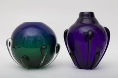 Set of Two Murano Glass Vases in Blue and Green