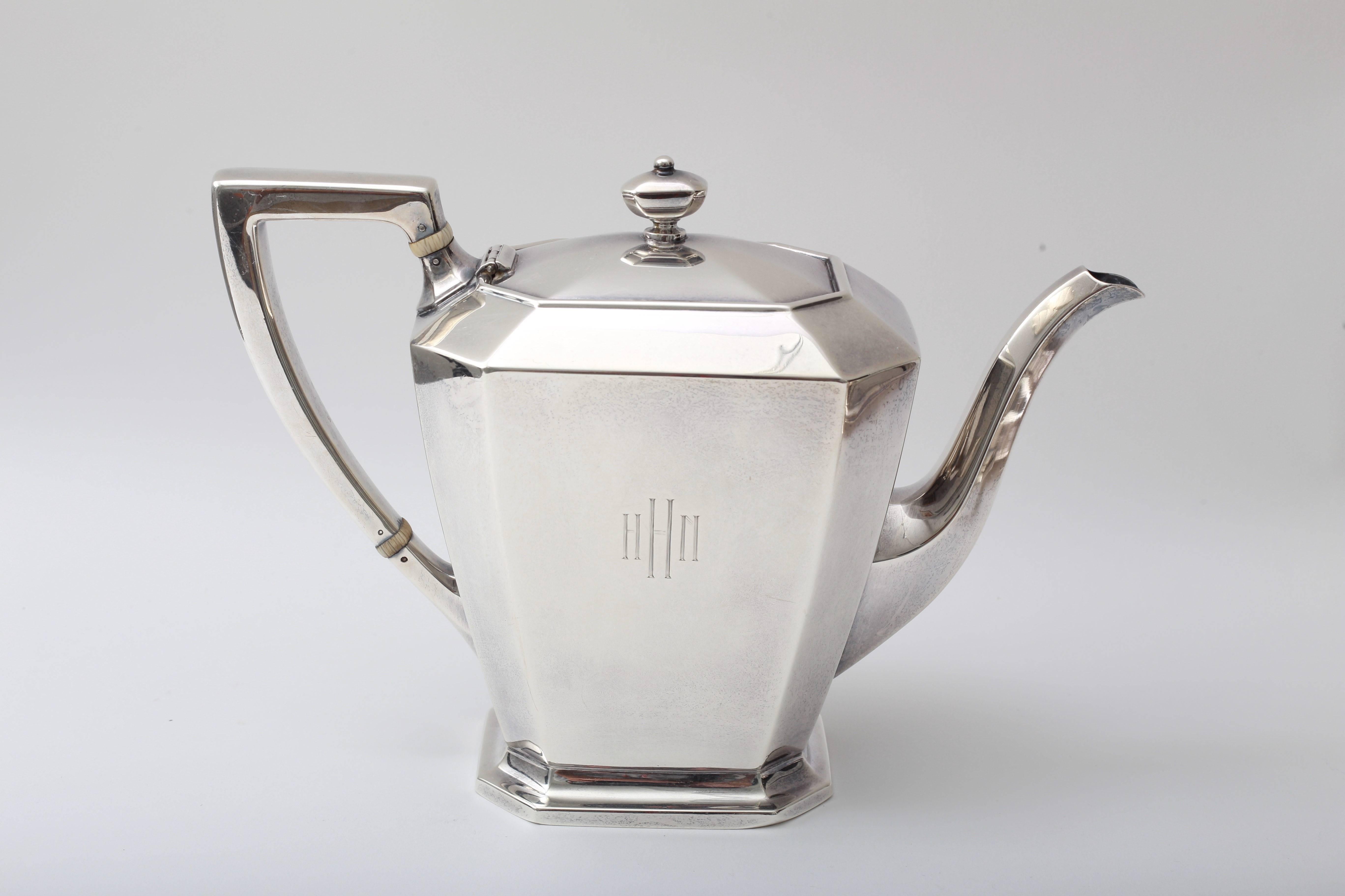 American Art Deco Sterling Silver Five-Piece Coffee Tea Service 