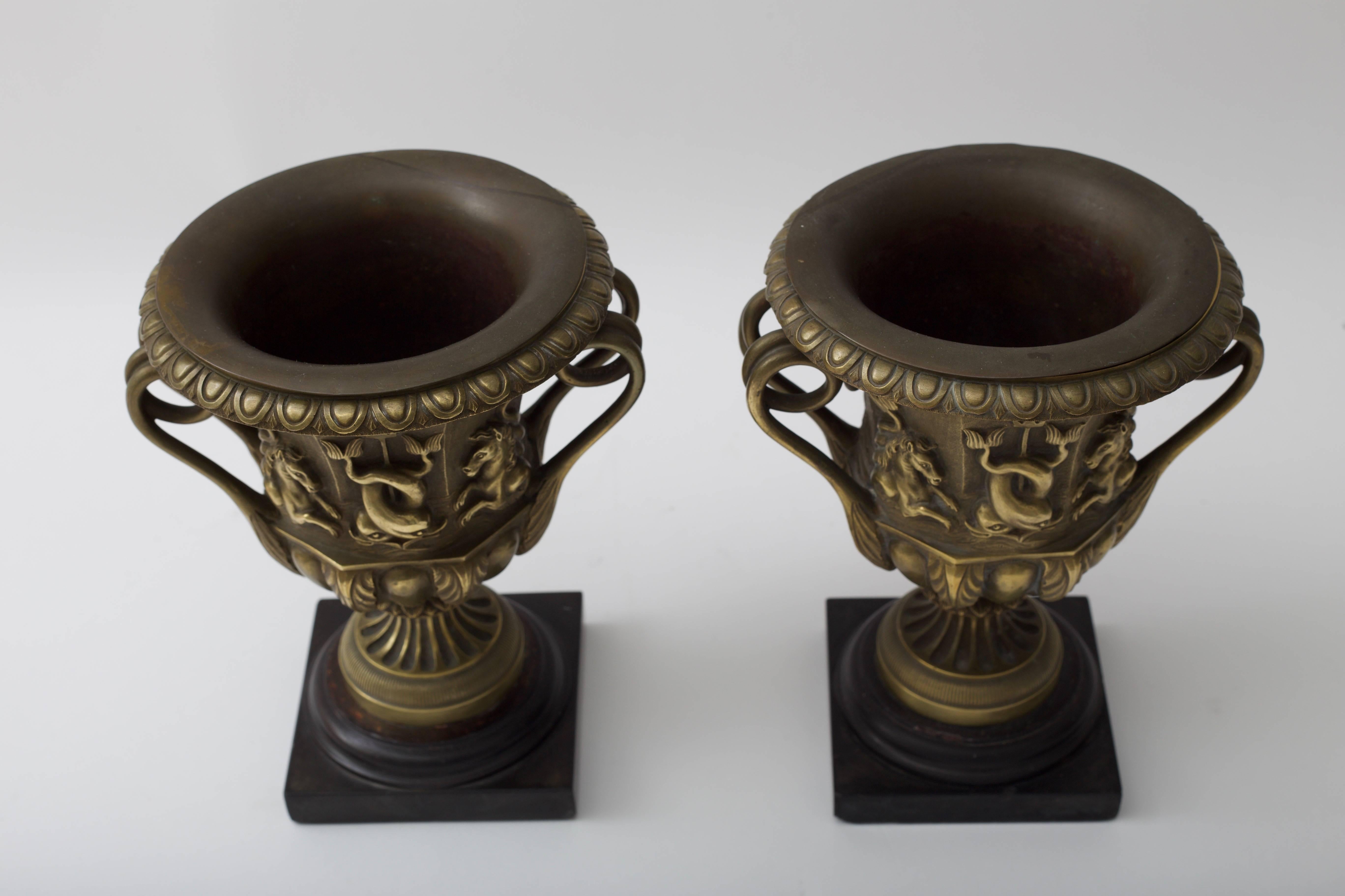 Cast Pair of Bronze Urn-Form Vases 