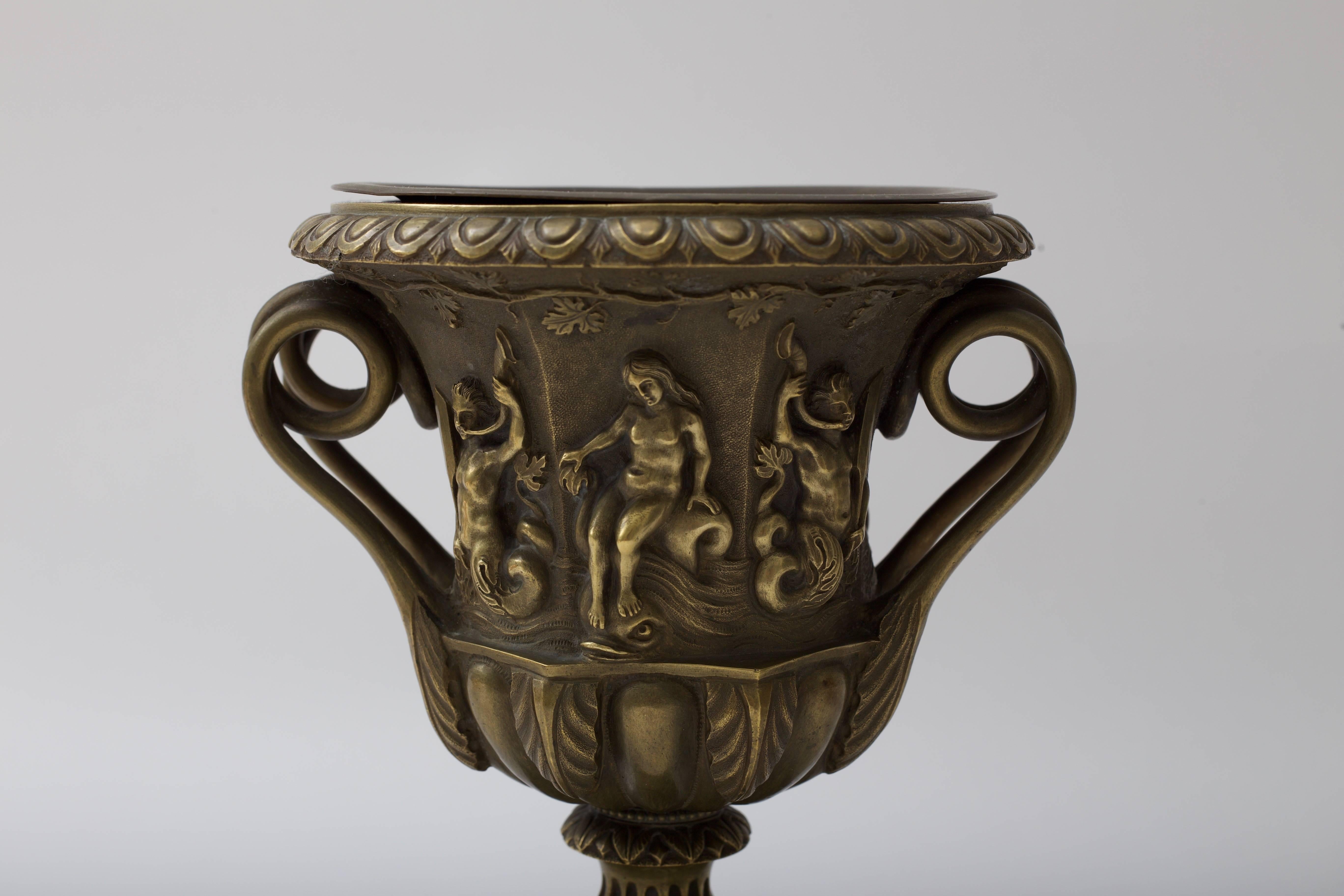Neoclassical Revival Pair of Bronze Urn-Form Vases 