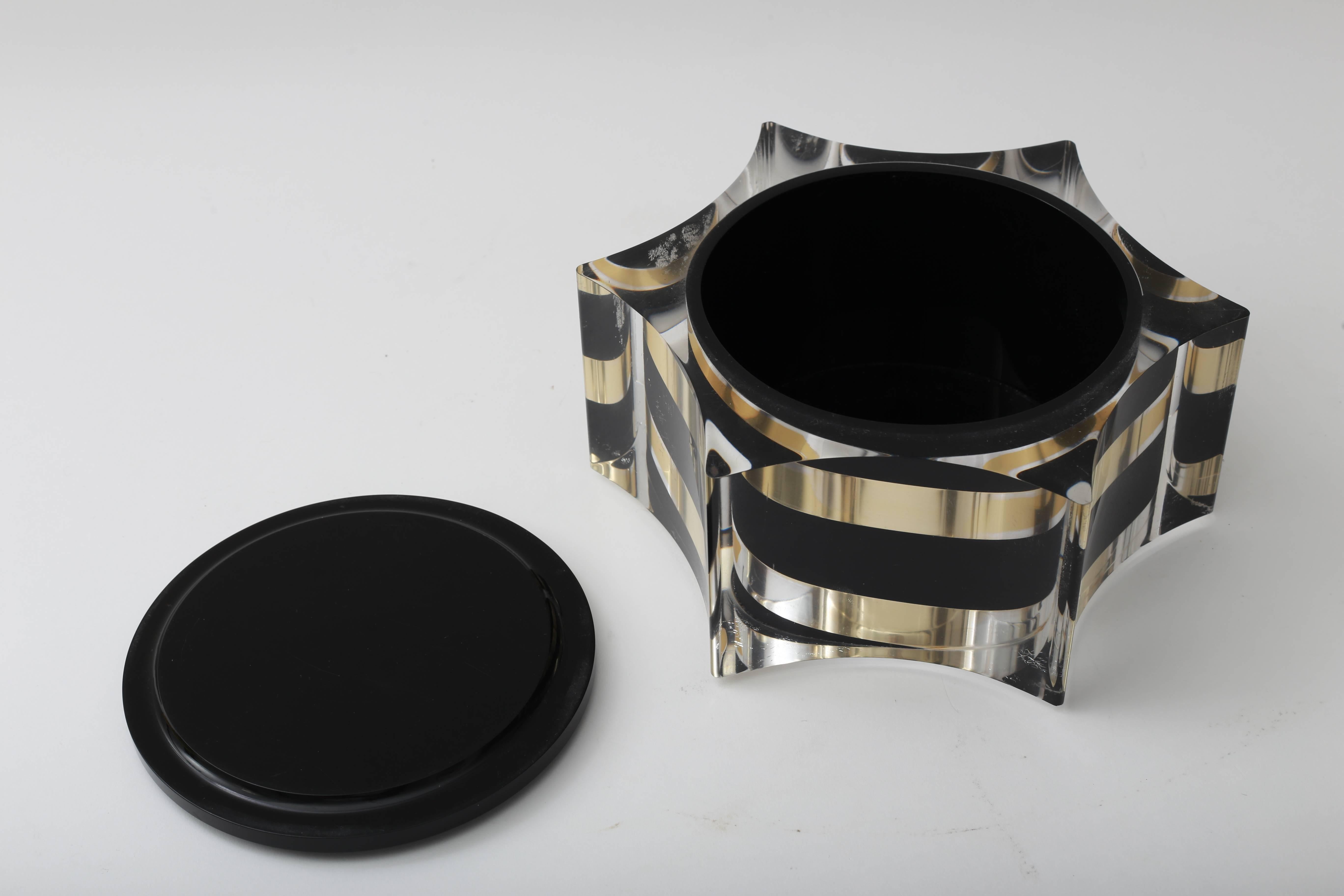 20th Century Scalloped Box in Clear, Black and Gold Lucite in the Style of Willy Rizzo