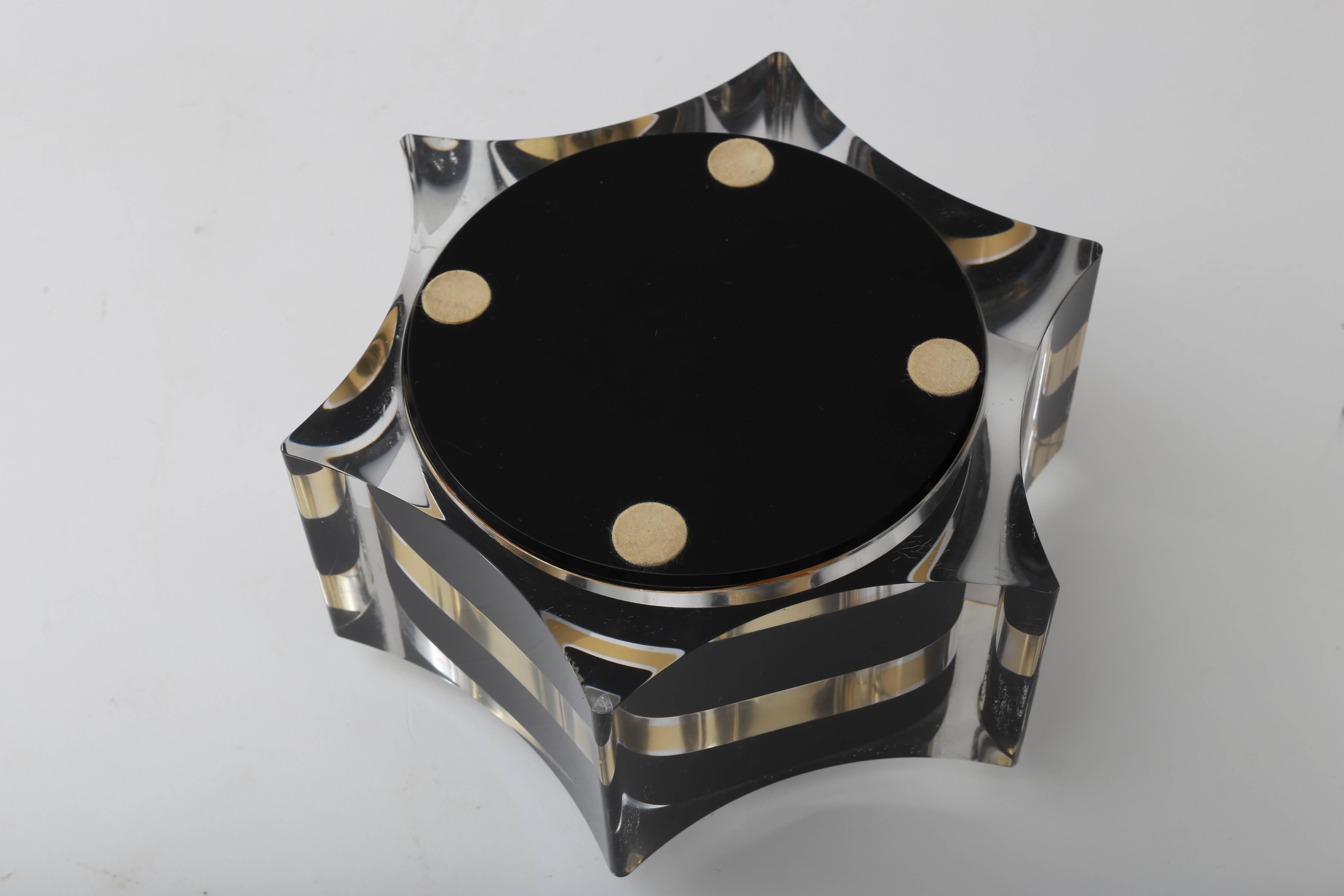 Scalloped Box in Clear, Black and Gold Lucite in the Style of Willy Rizzo 1