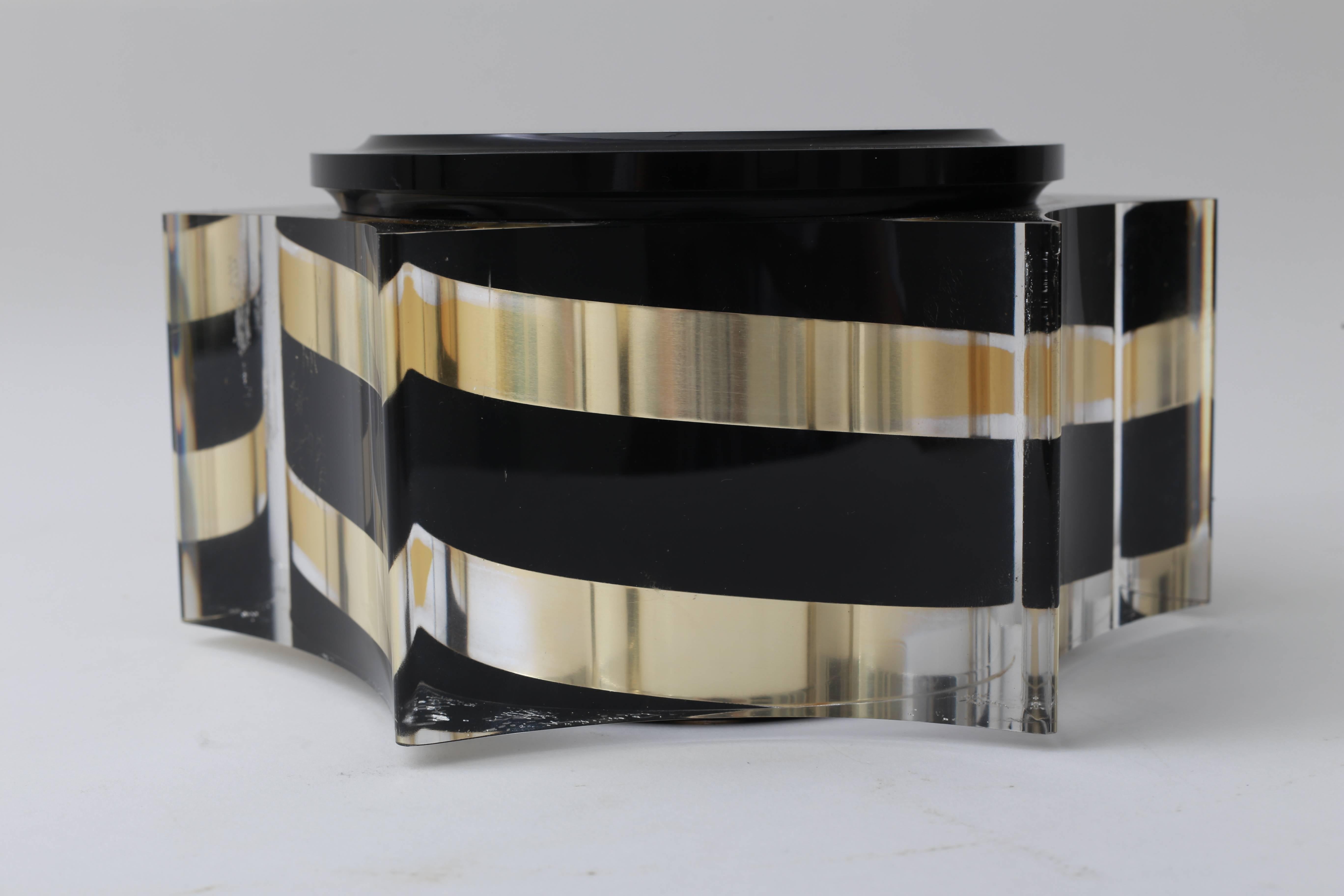 Acrylic Scalloped Box in Clear, Black and Gold Lucite in the Style of Willy Rizzo