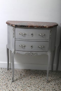 Pair of Gustavian, Louis XV Style Bedside Chest Painted Grey with Marble Top