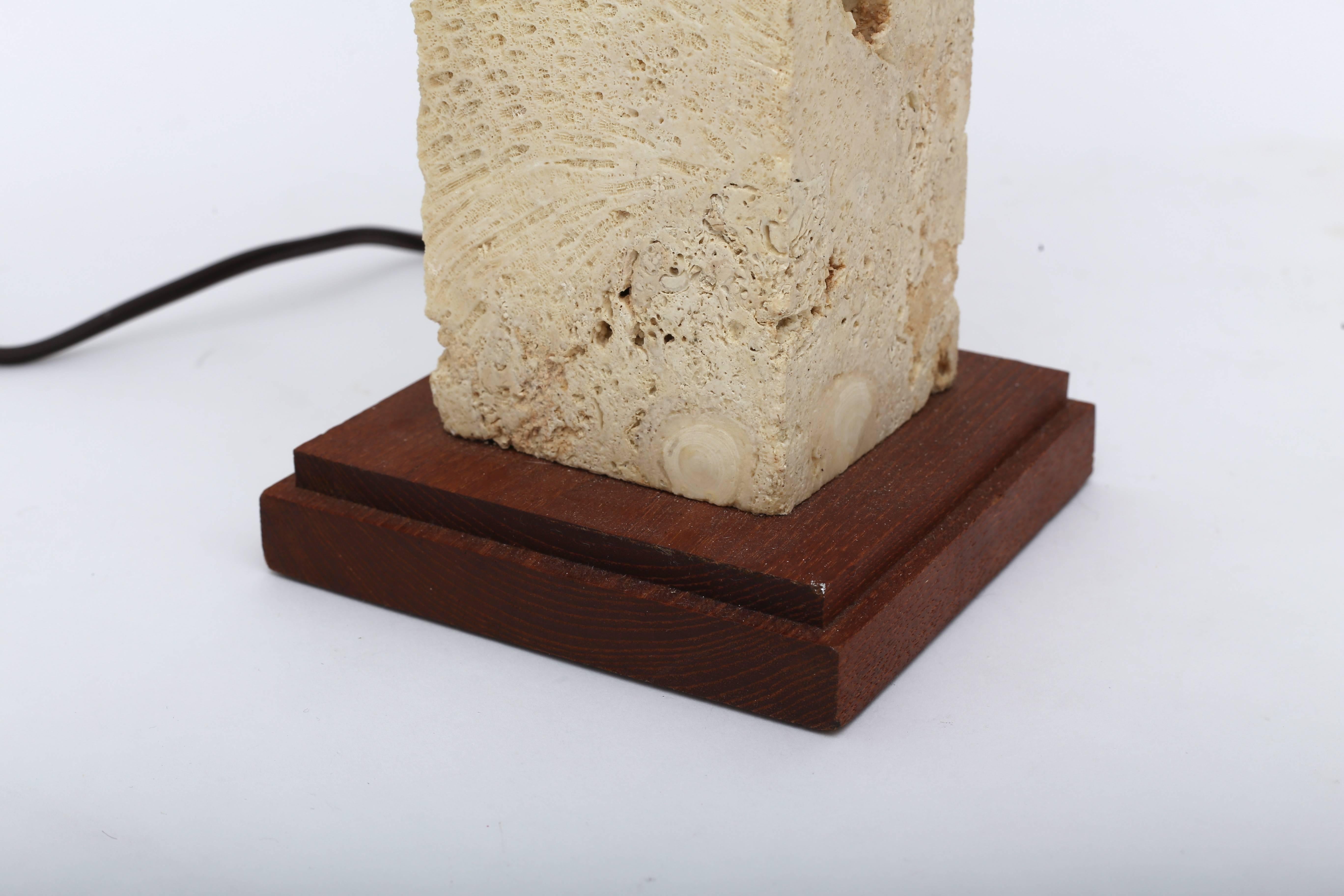 American Pair of Coquina Stone and Teak Table Lamp