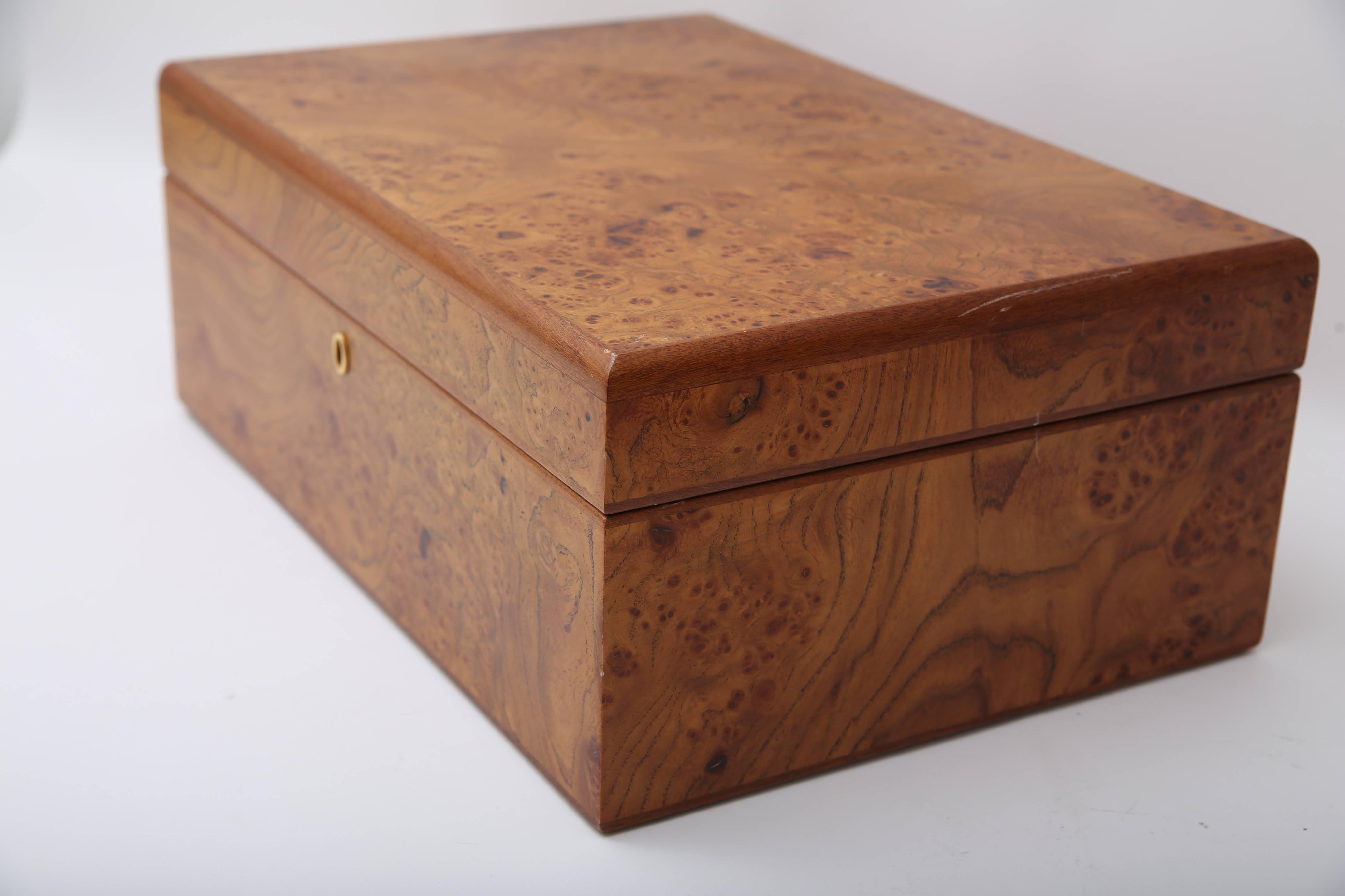 20th Century Agresti Humidor Cigar Box in Burl Wood