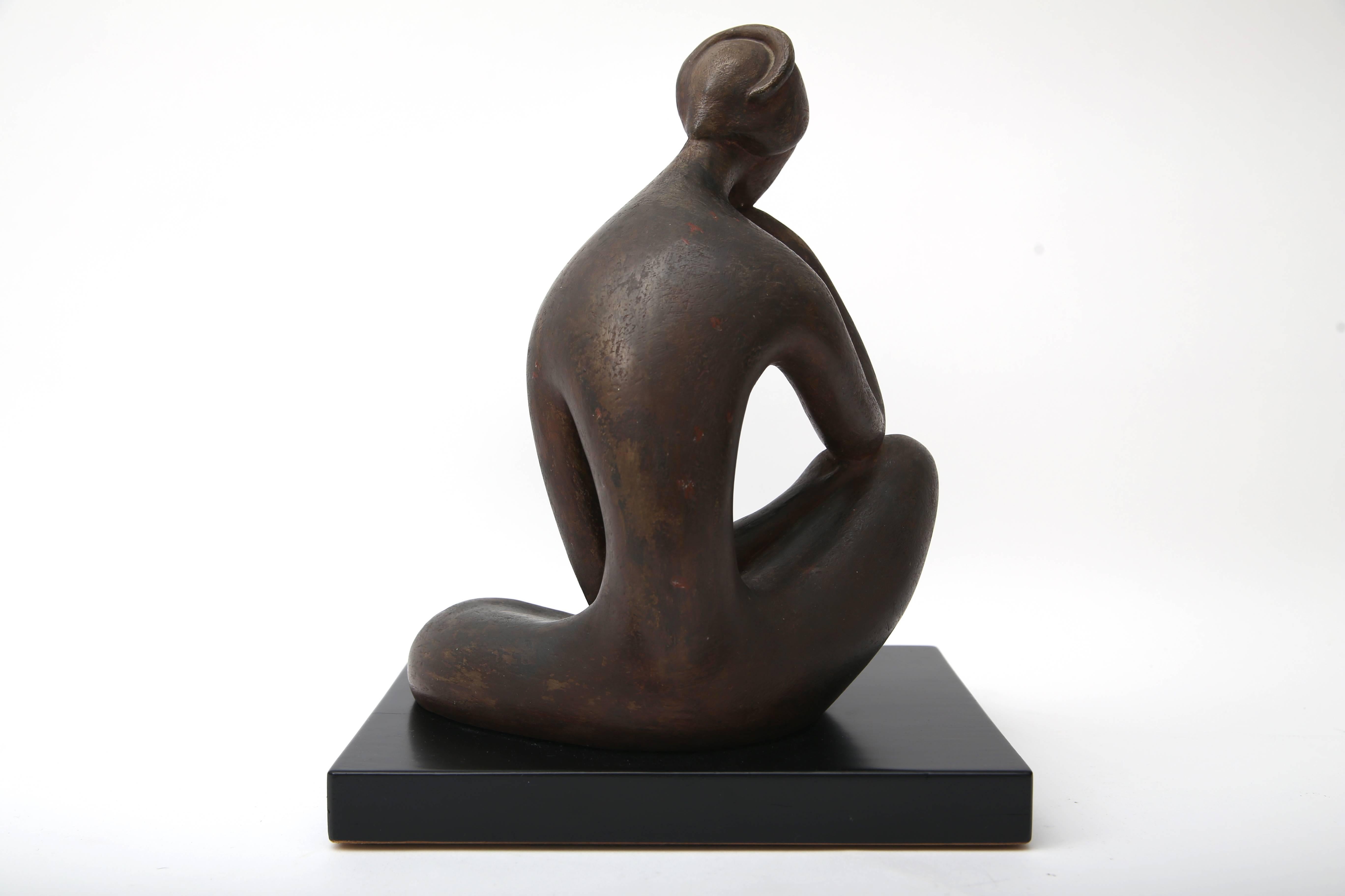Mid-Century Modern  Sculpture of a Seated Female in Bronze Coloration