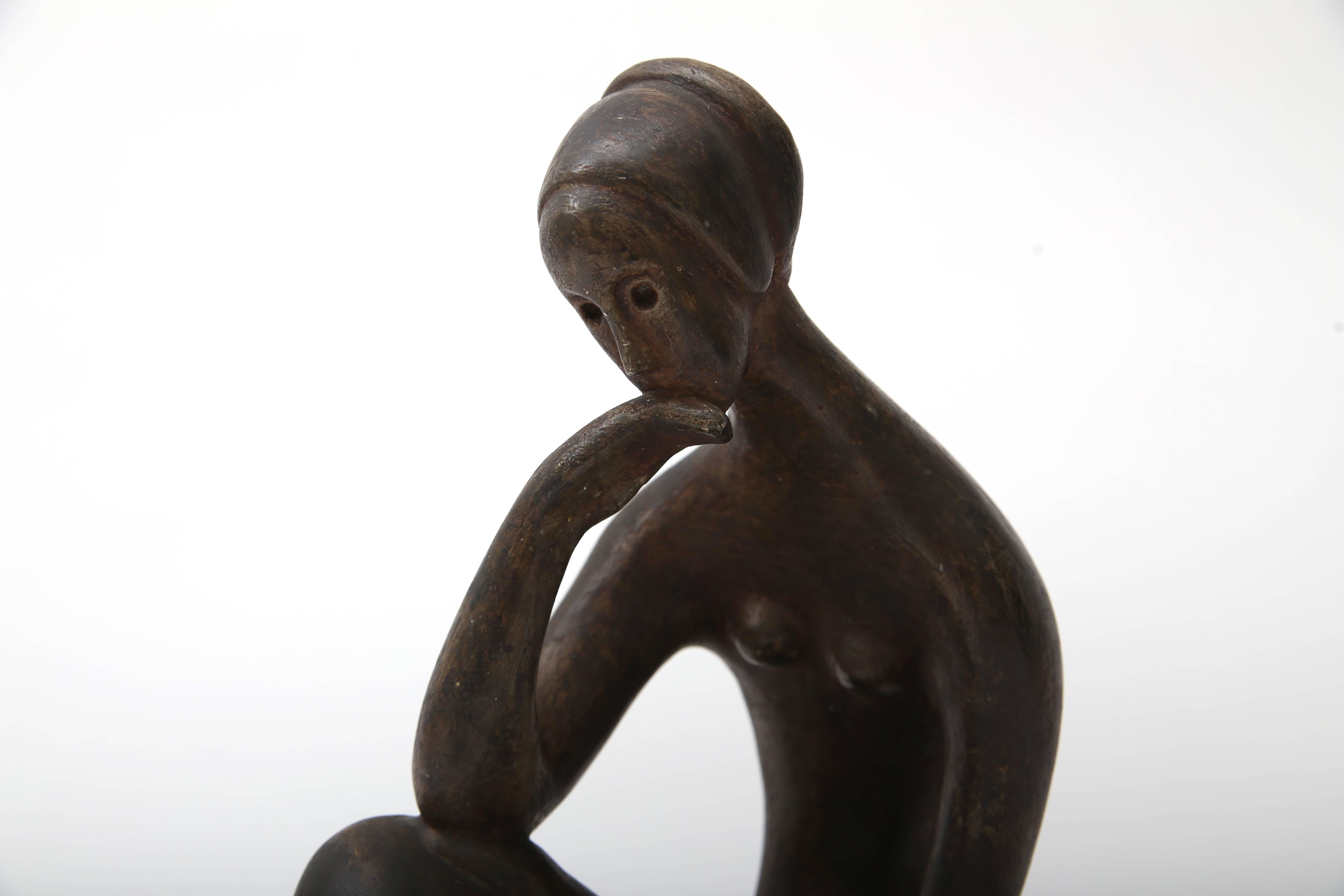  Sculpture of a Seated Female in Bronze Coloration In Good Condition In West Palm Beach, FL