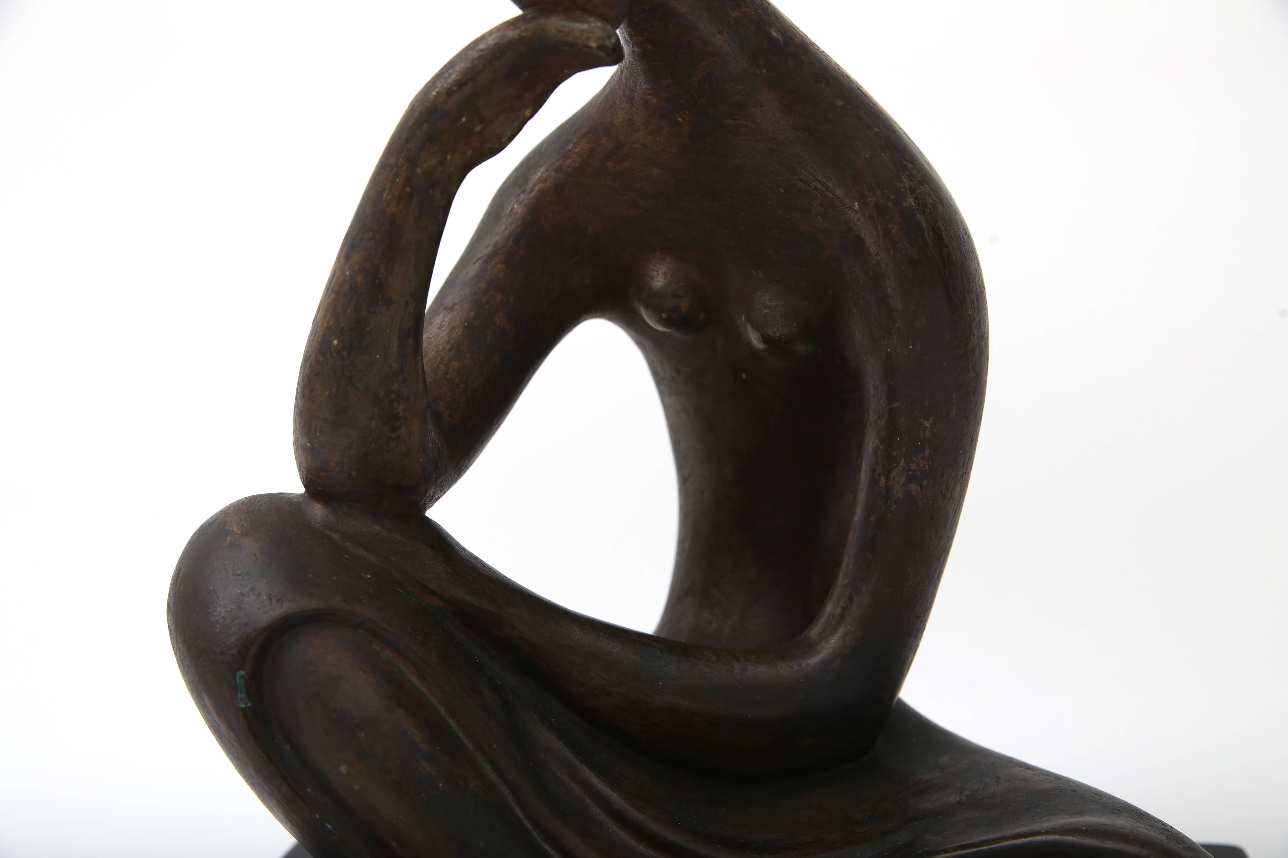 20th Century  Sculpture of a Seated Female in Bronze Coloration