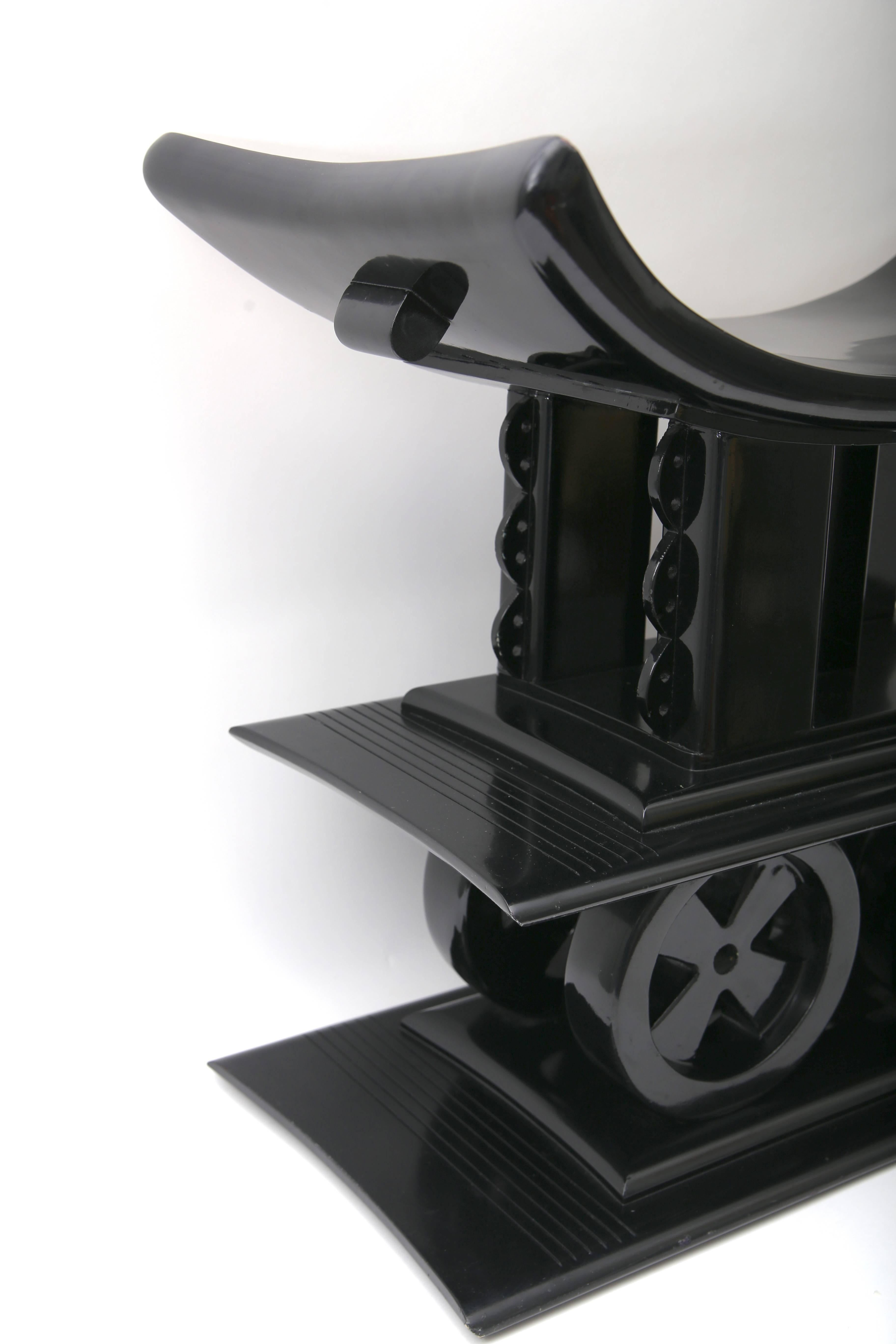 Molded  Ashanti Stool in Black Lacquer Resin