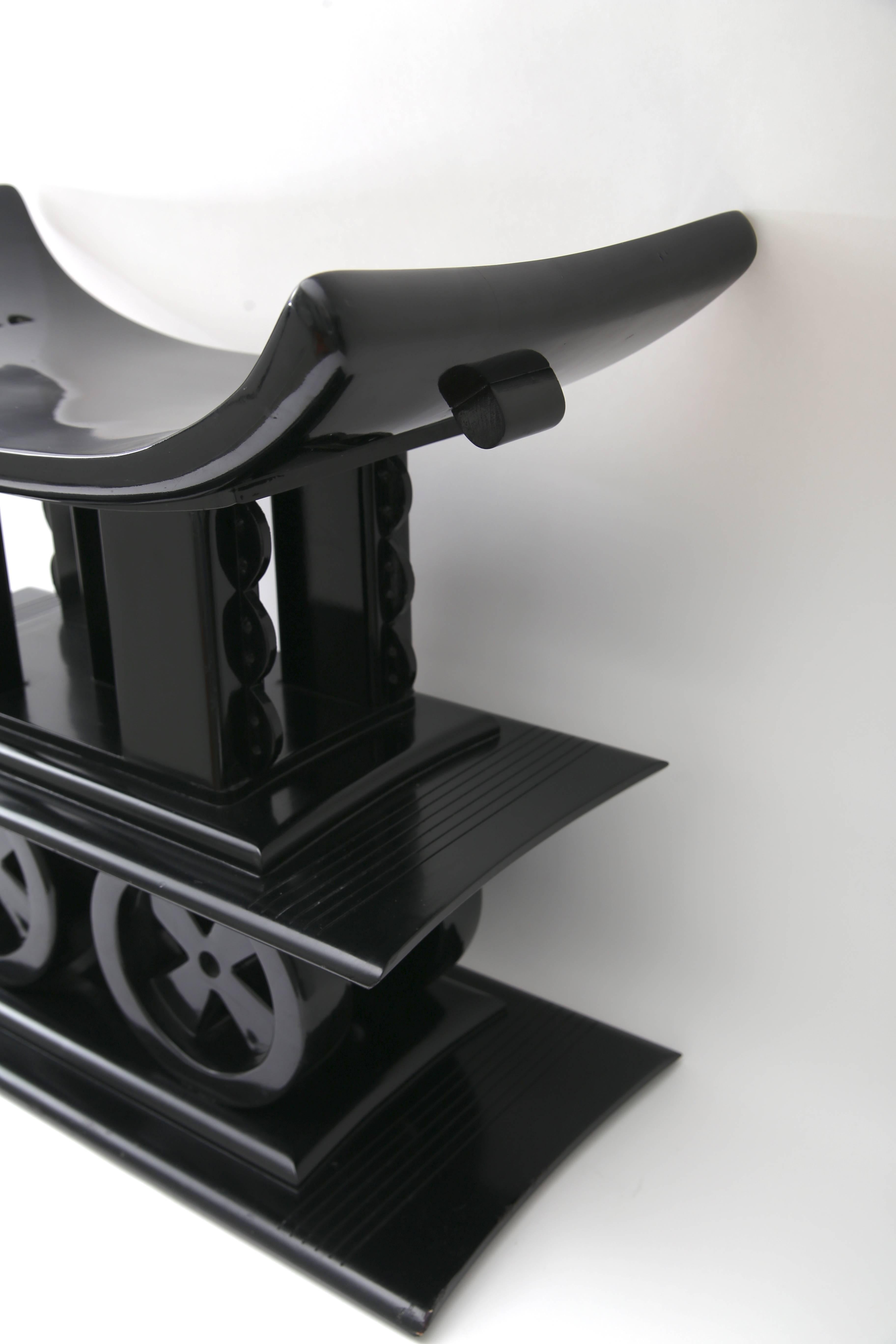 Ashanti Stool in Black Lacquer Resin In Good Condition In West Palm Beach, FL