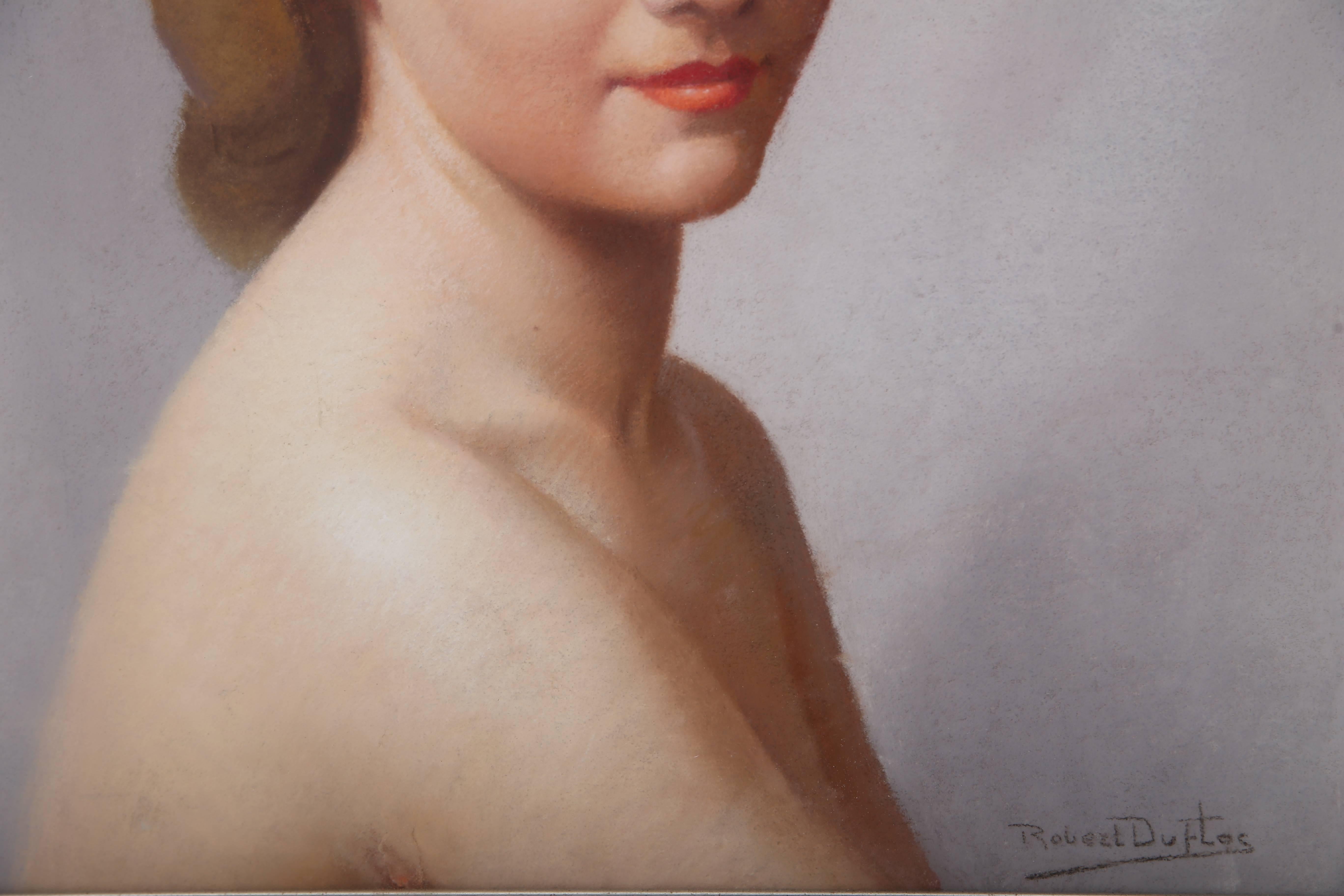 Art Deco Pastel Portrait of a Woman For Sale