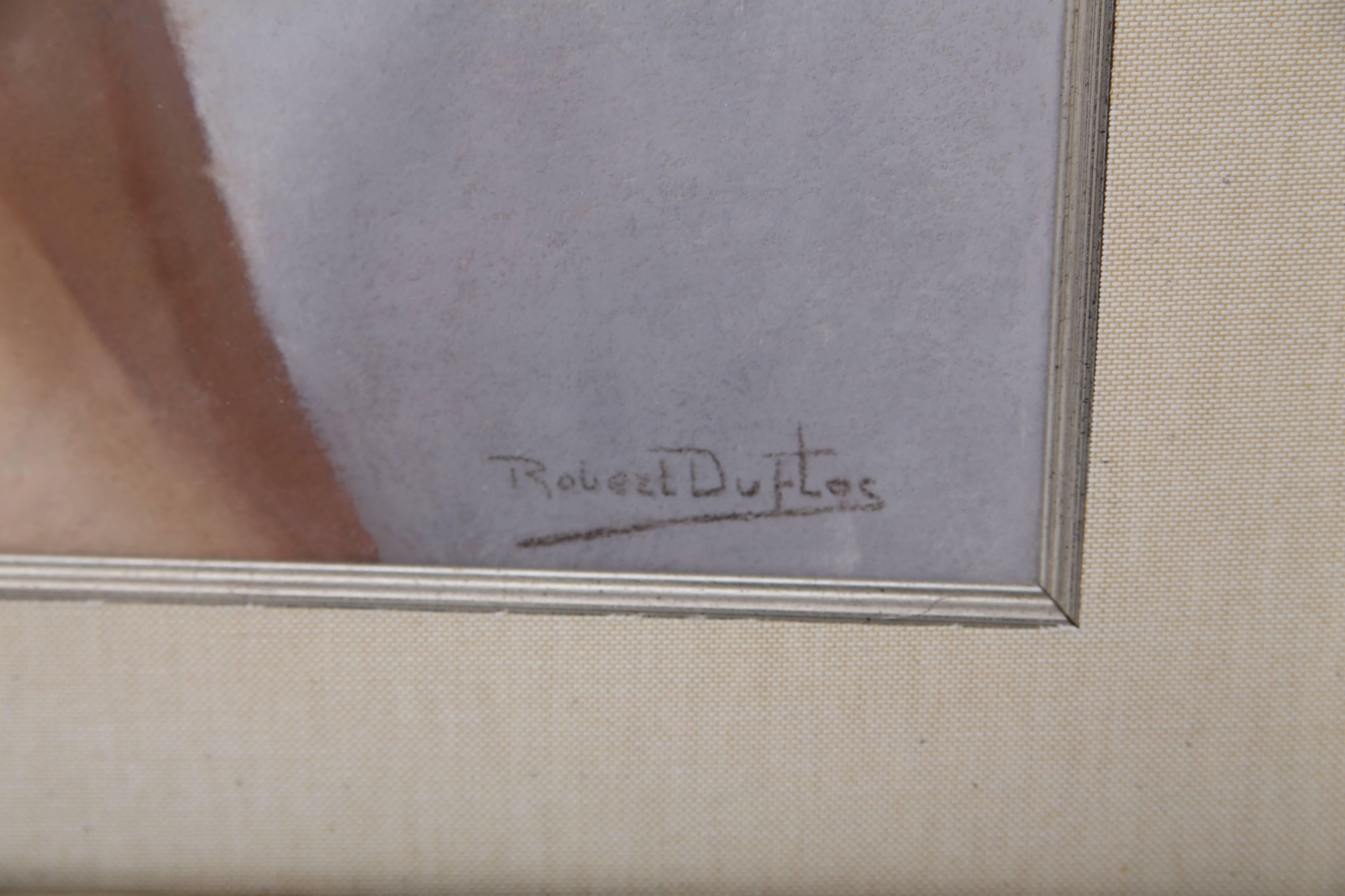 Hand-Painted Art Deco Pastel Portrait of a Woman by Duflos For Sale