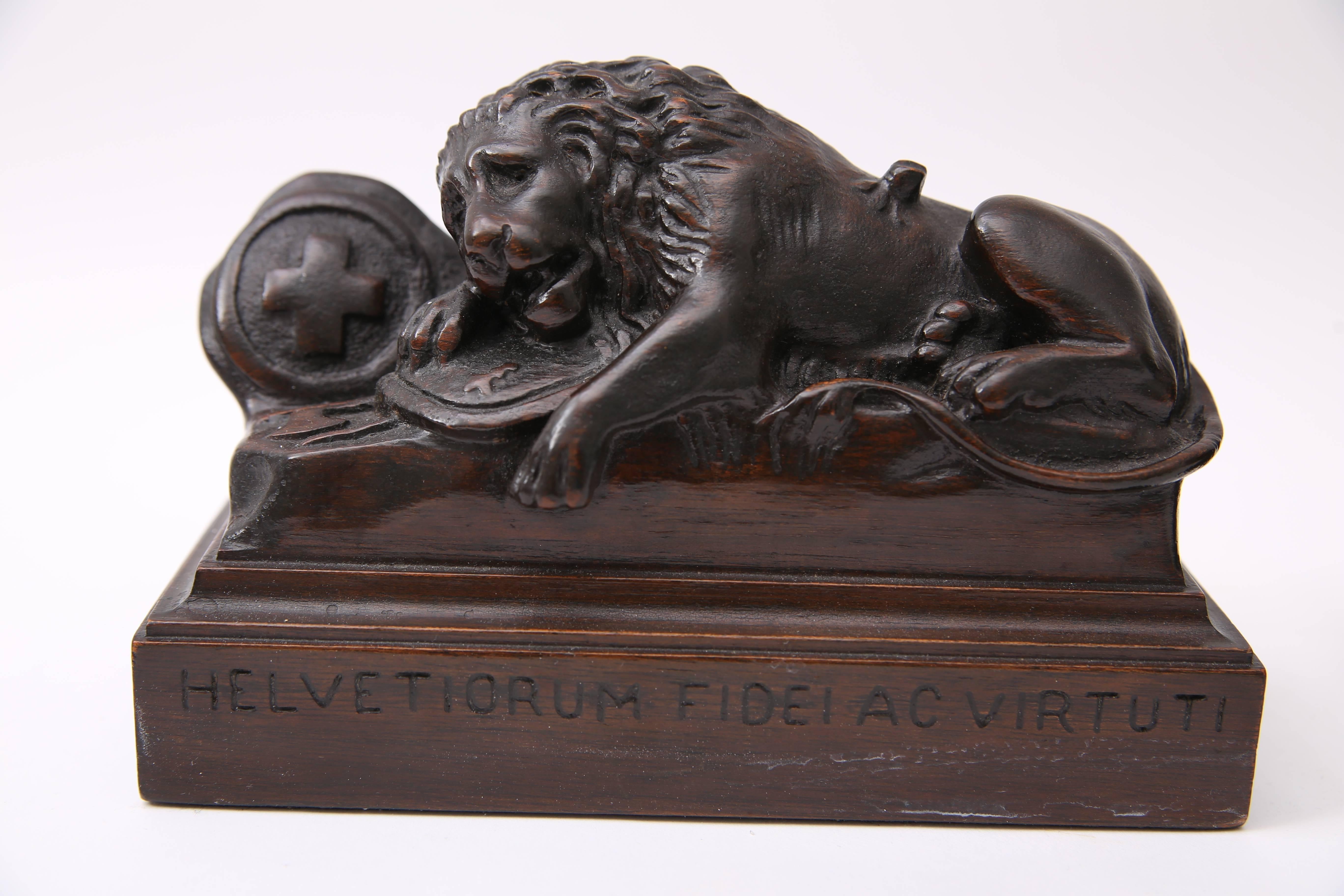 Louis XVI Pair of Carved Wood Book Ends Depicting the Swiss Guard Lions of Lucerne, France
