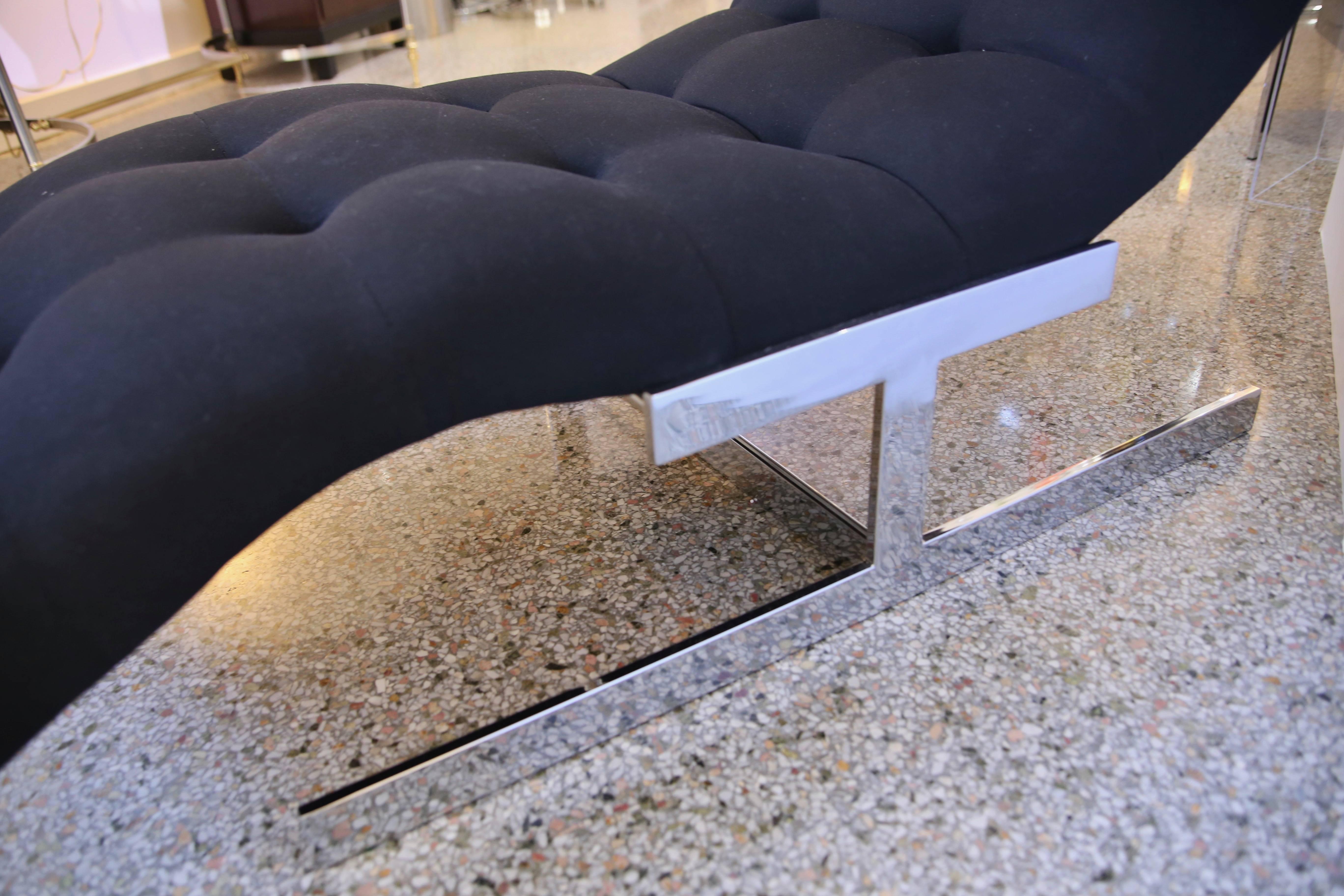 Plated Chaise in Polished Chrome and Black Upholstery