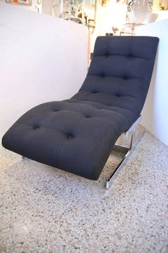 Chaise in Polished Chrome and Black Upholstery