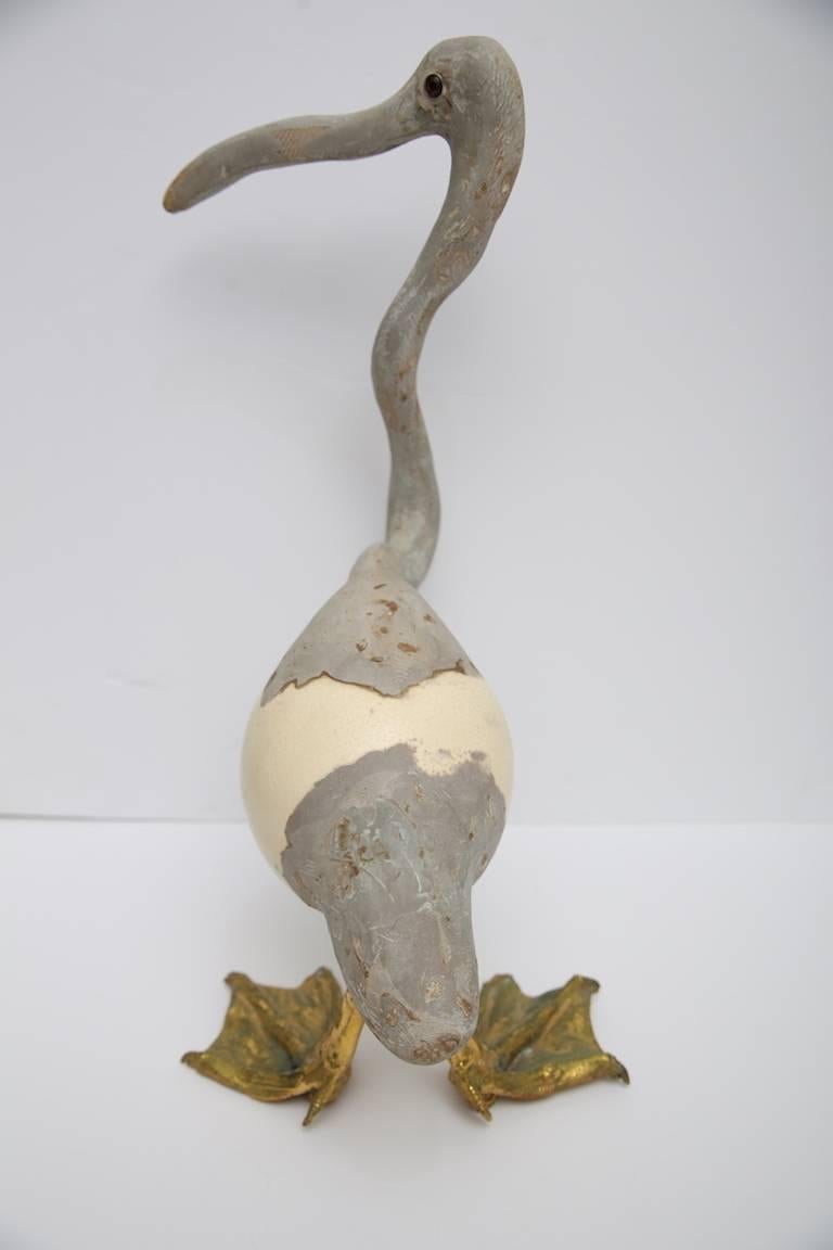 Artisan Sculpture of a Herron with an Ostrich Egg Body In Good Condition In West Palm Beach, FL