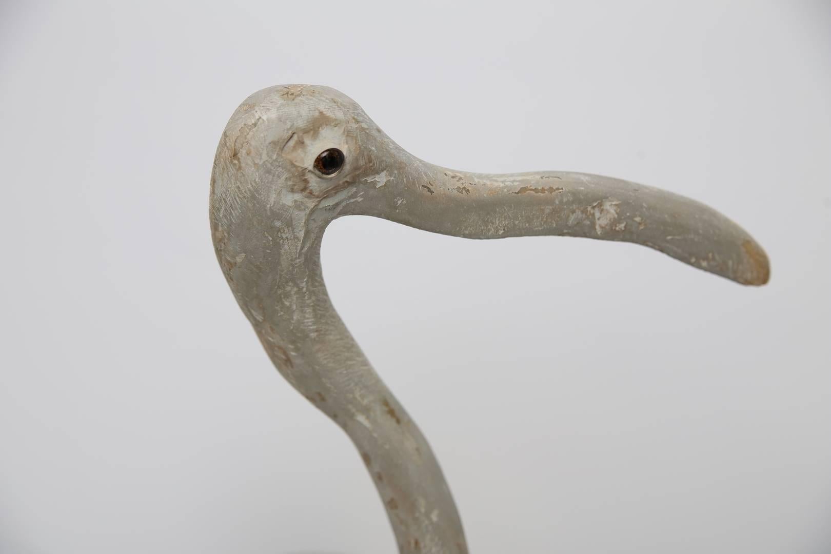 20th Century Artisan Sculpture of a Herron with an Ostrich Egg Body
