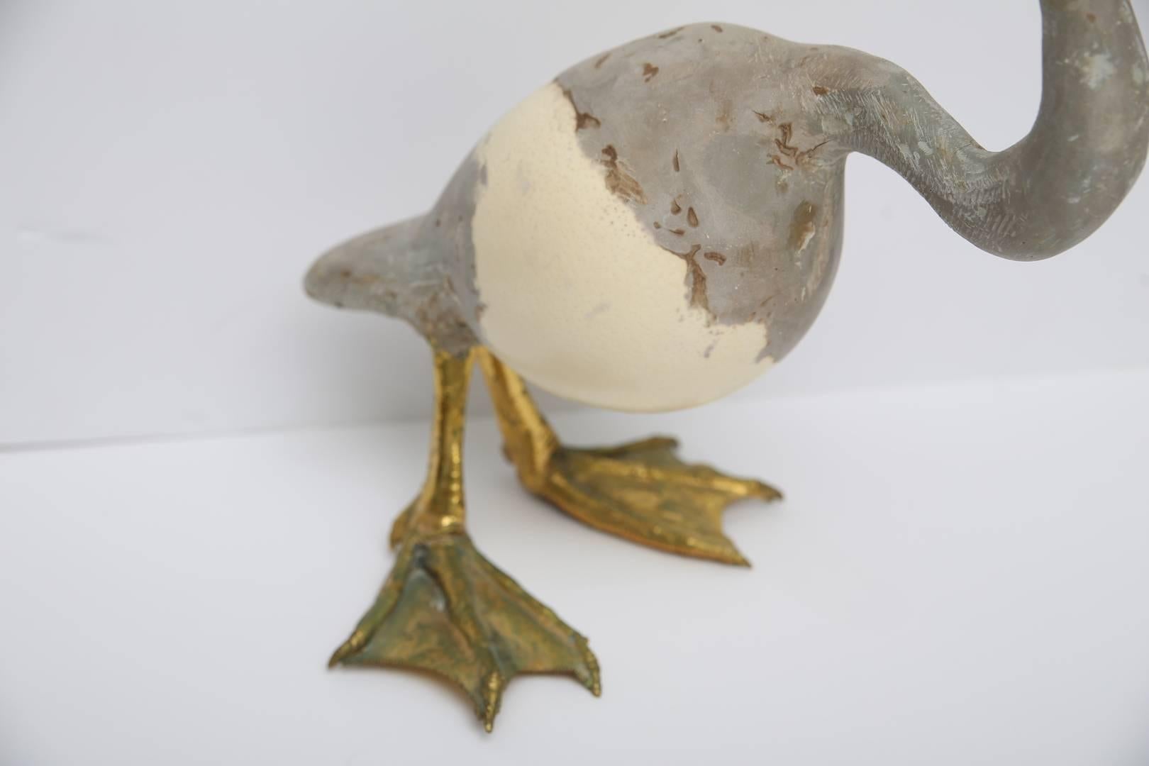 Artisan Sculpture of a Herron with an Ostrich Egg Body 1