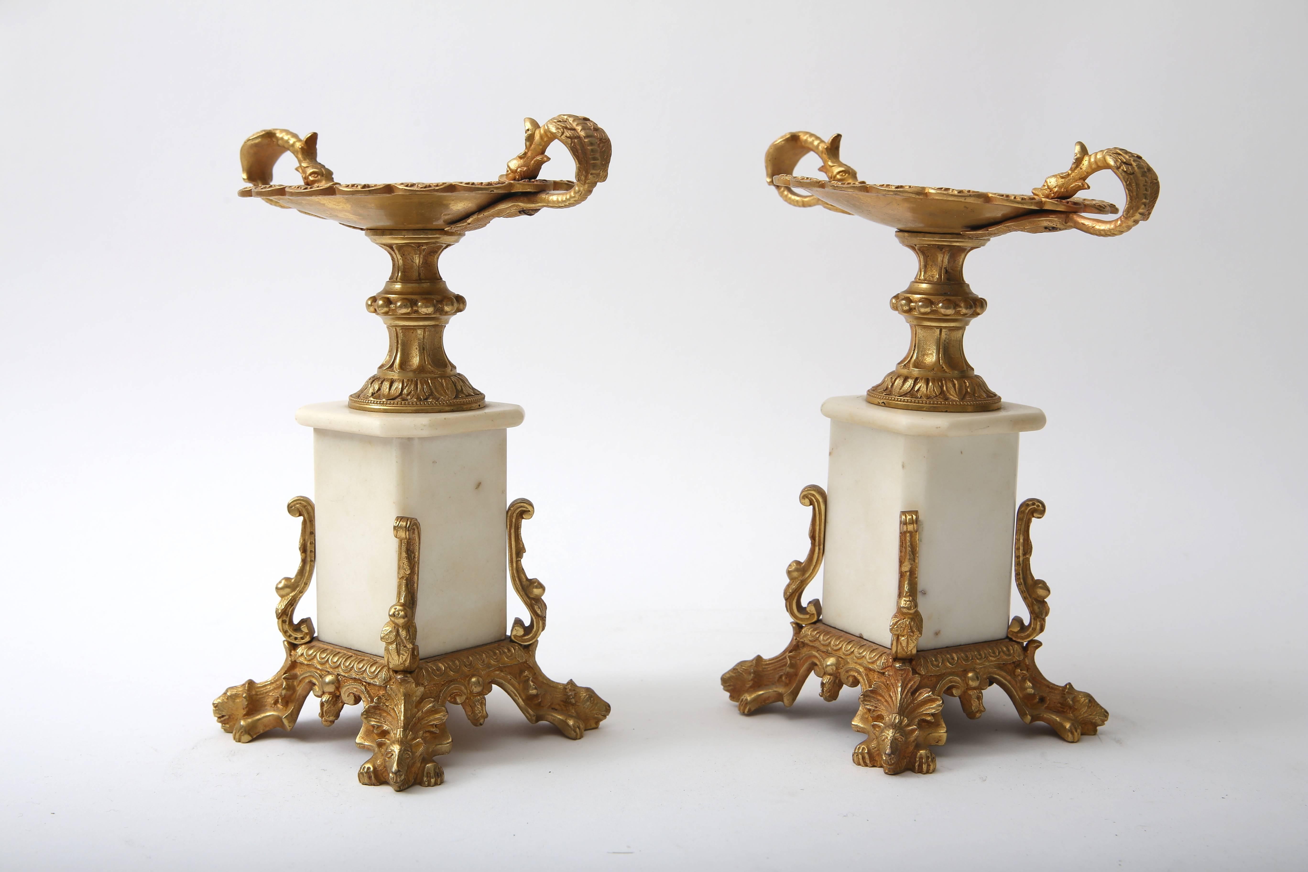 French Pair of 19th Century Napoleon III Style Fireplace Garnitures in Gilt Gold