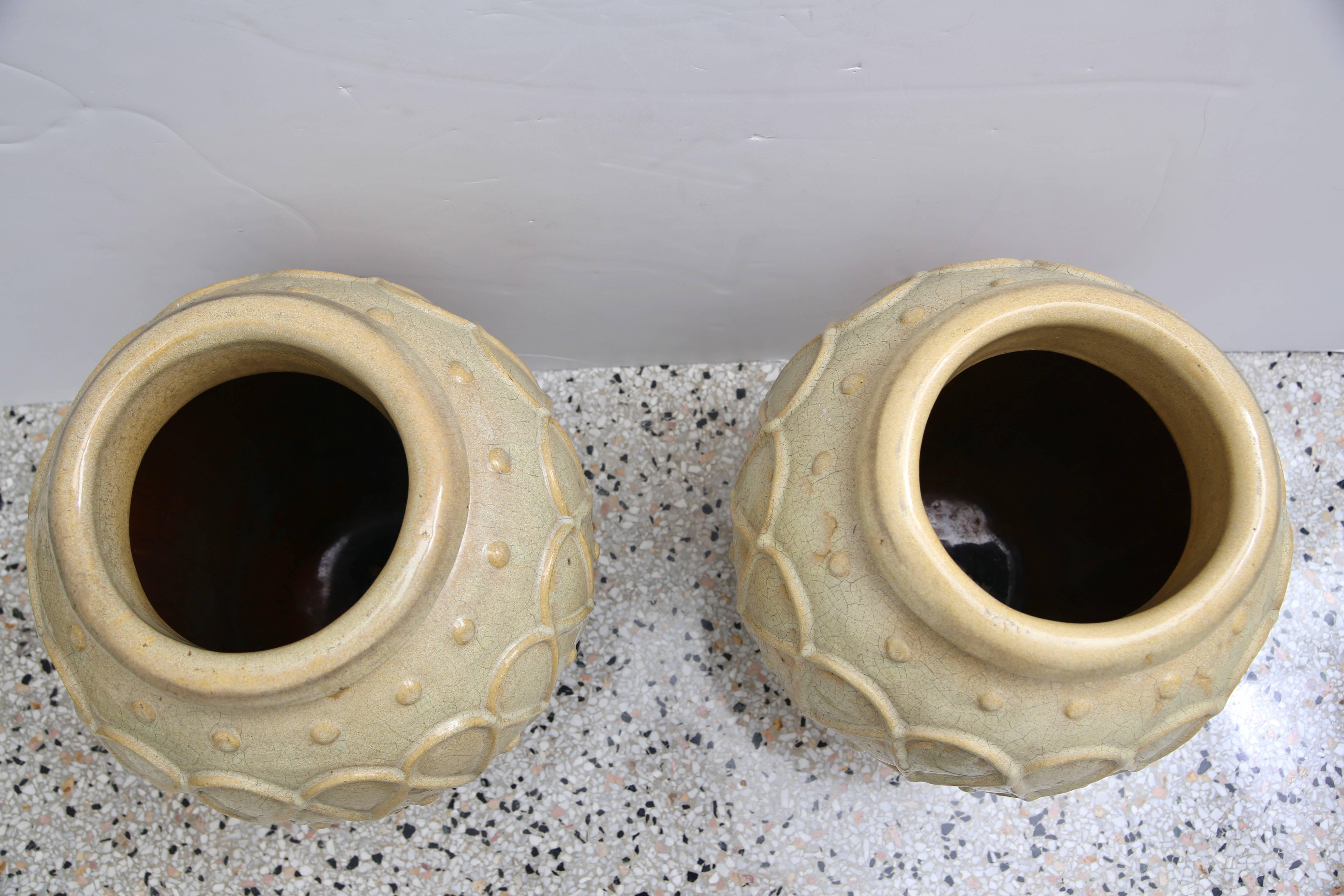 Set of Two Glazed Pottery Urns  4