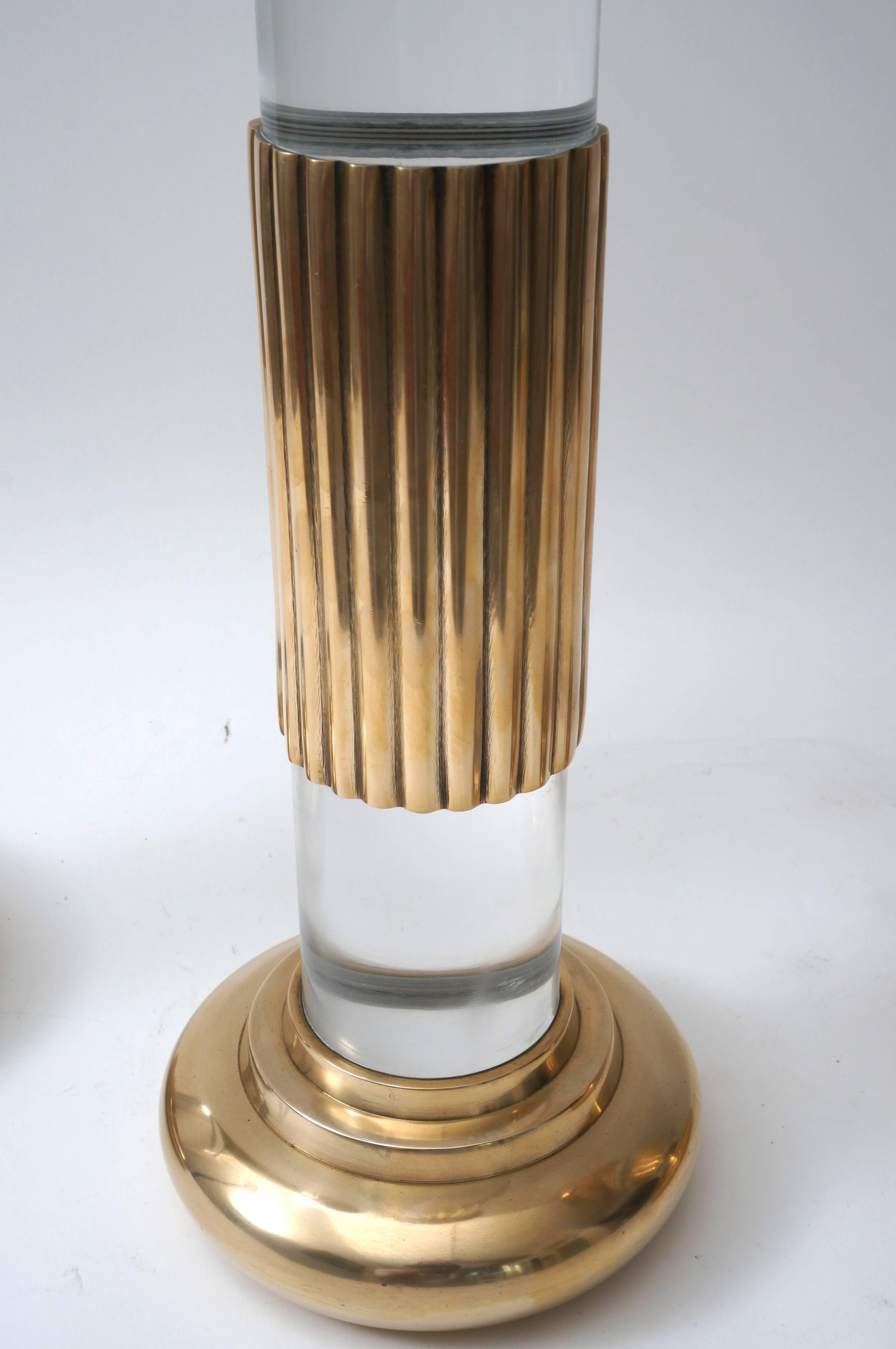 20th Century Set of Three Candlesticks in Brass and Lucite