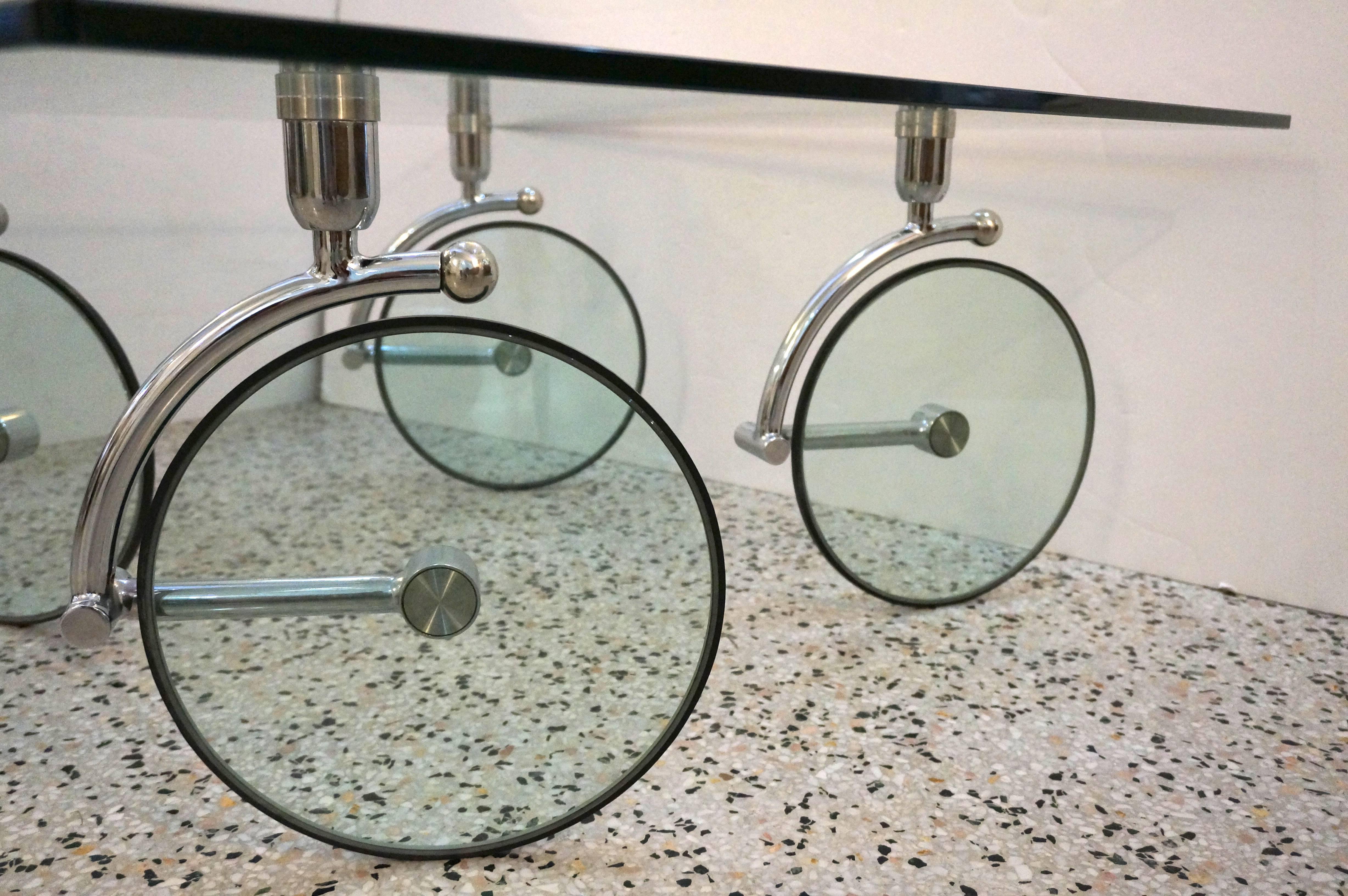 Polished Square Cocktail Table in Glass and Chrome 