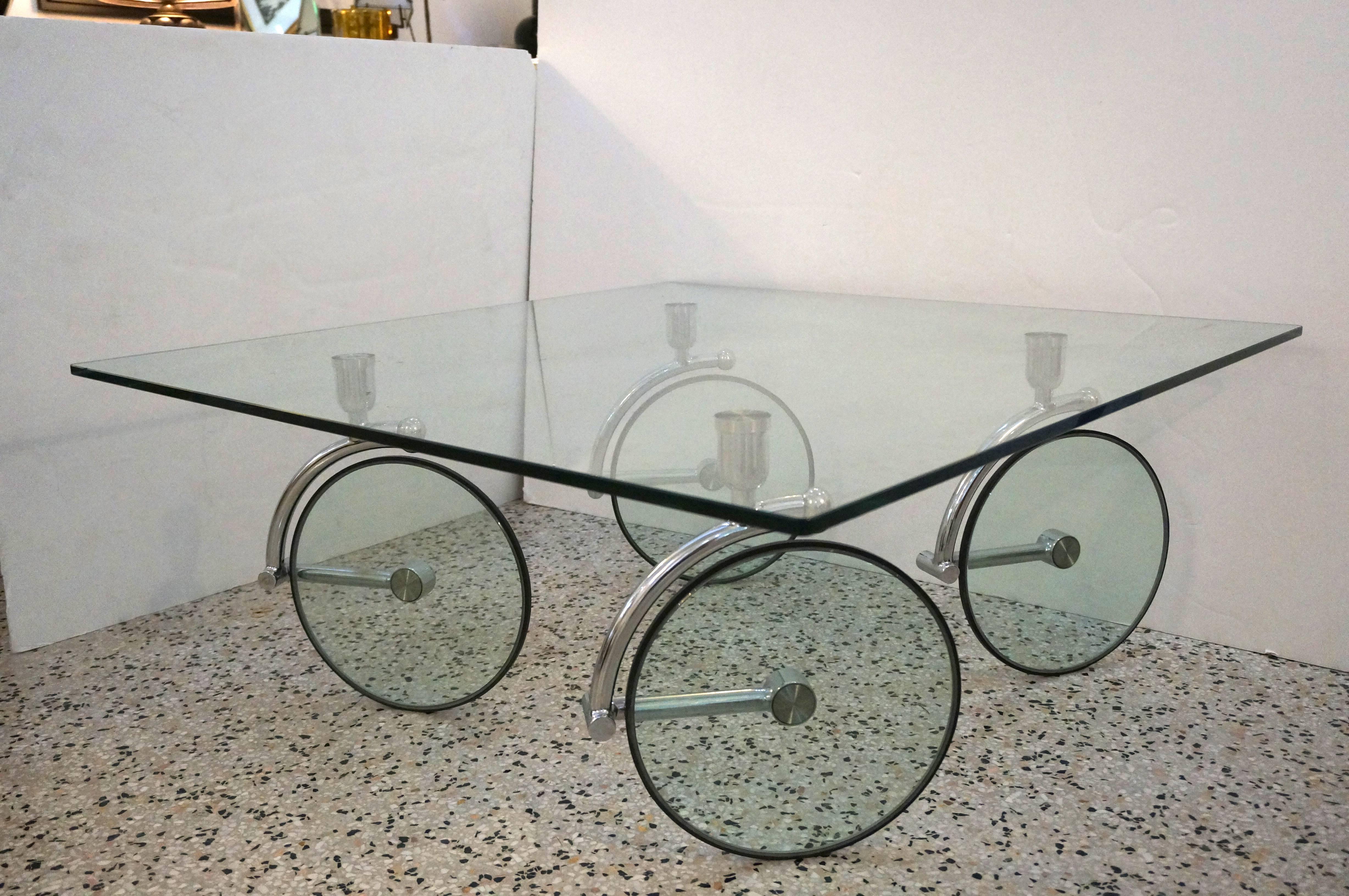 Italian Square Cocktail Table in Glass and Chrome 