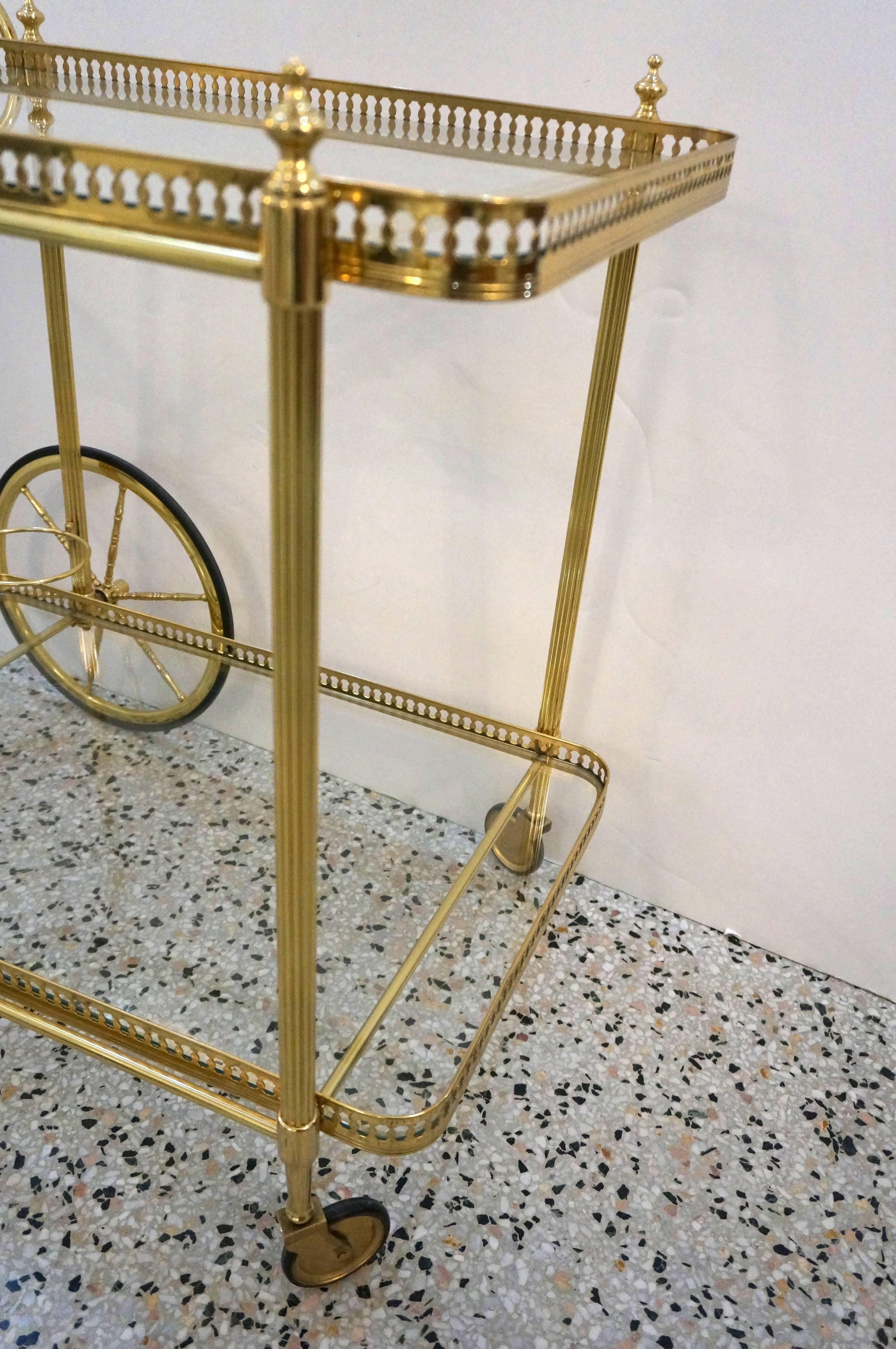 Cast  Bar Cart in Polished Brass and Glass