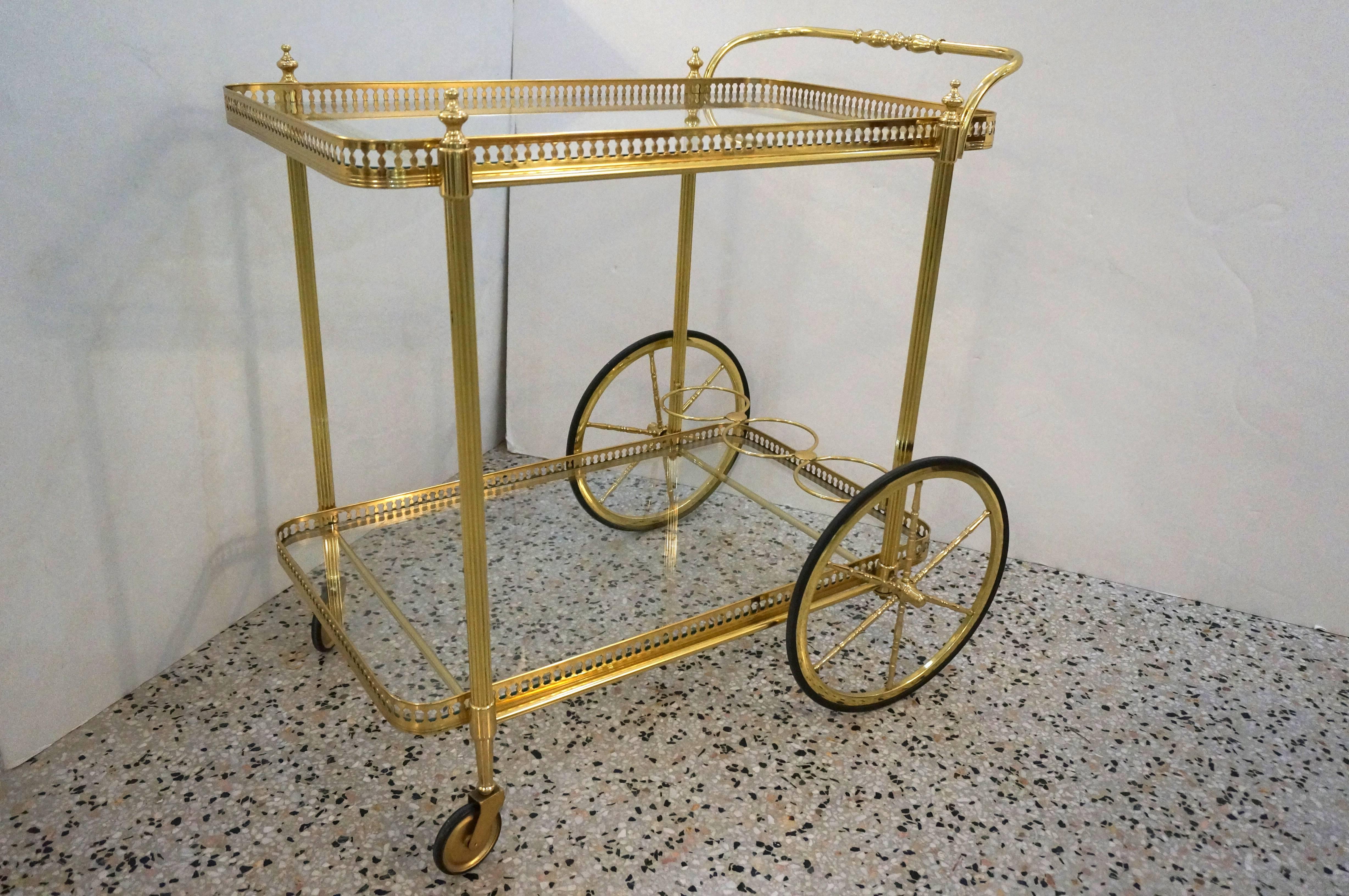 This stylish Maison Jansen style bar cart will make the perfect piece for entertaining with its two tiers which will accommodate your barware and liquors.