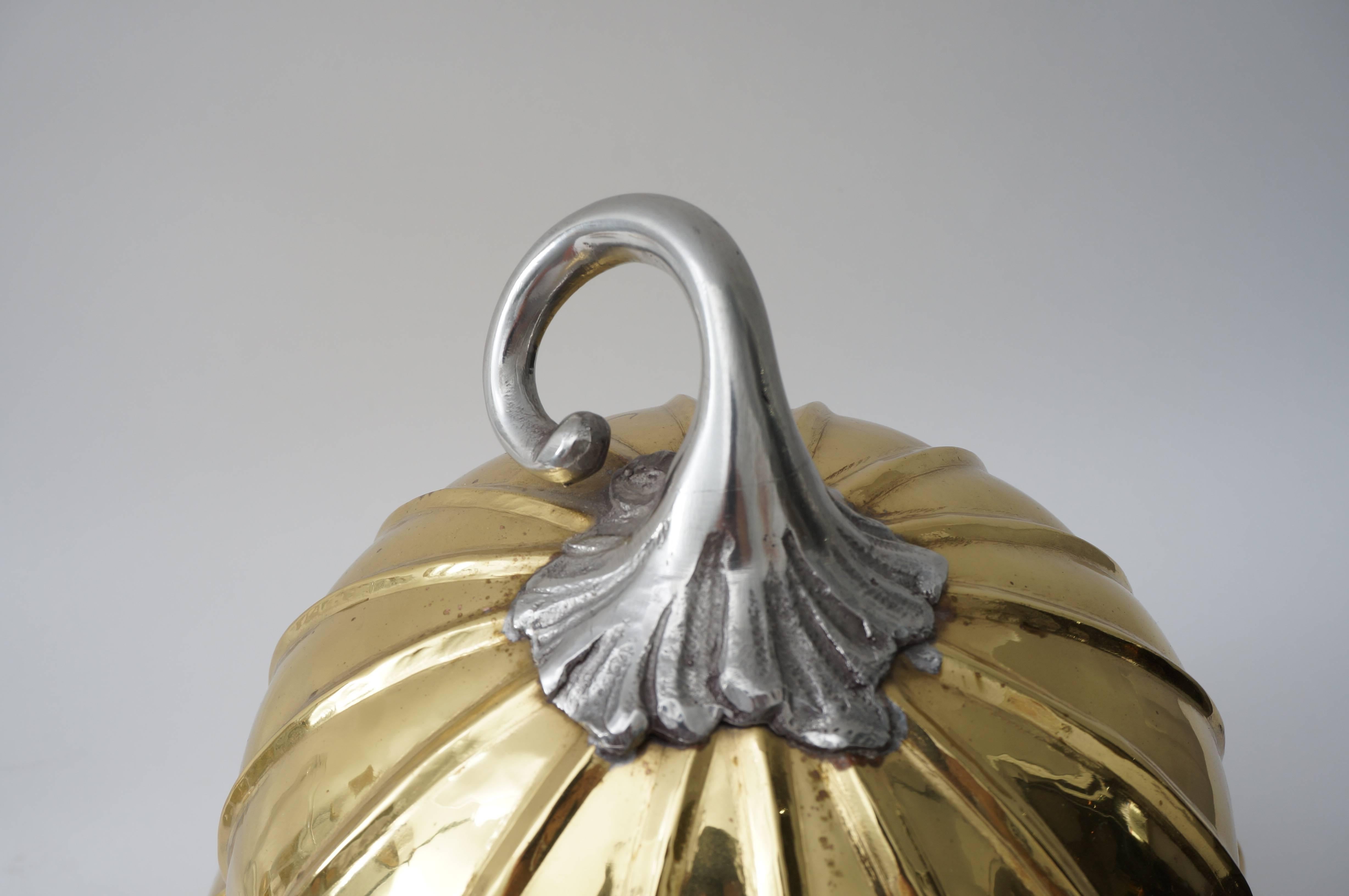 Italian Melon-Form Ice Bucket Brass and Silver Plate