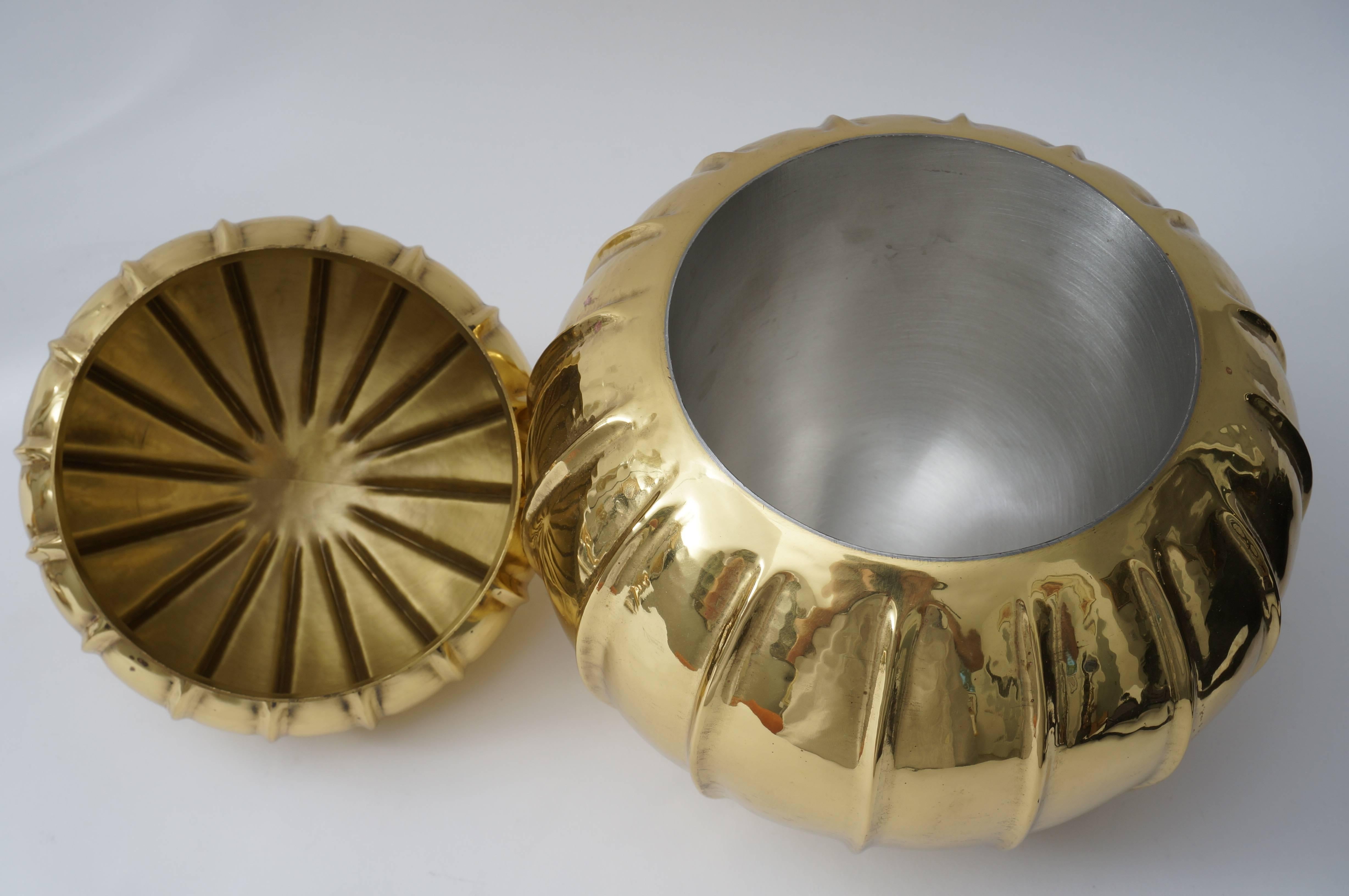 Cast Melon-Form Ice Bucket Brass and Silver Plate