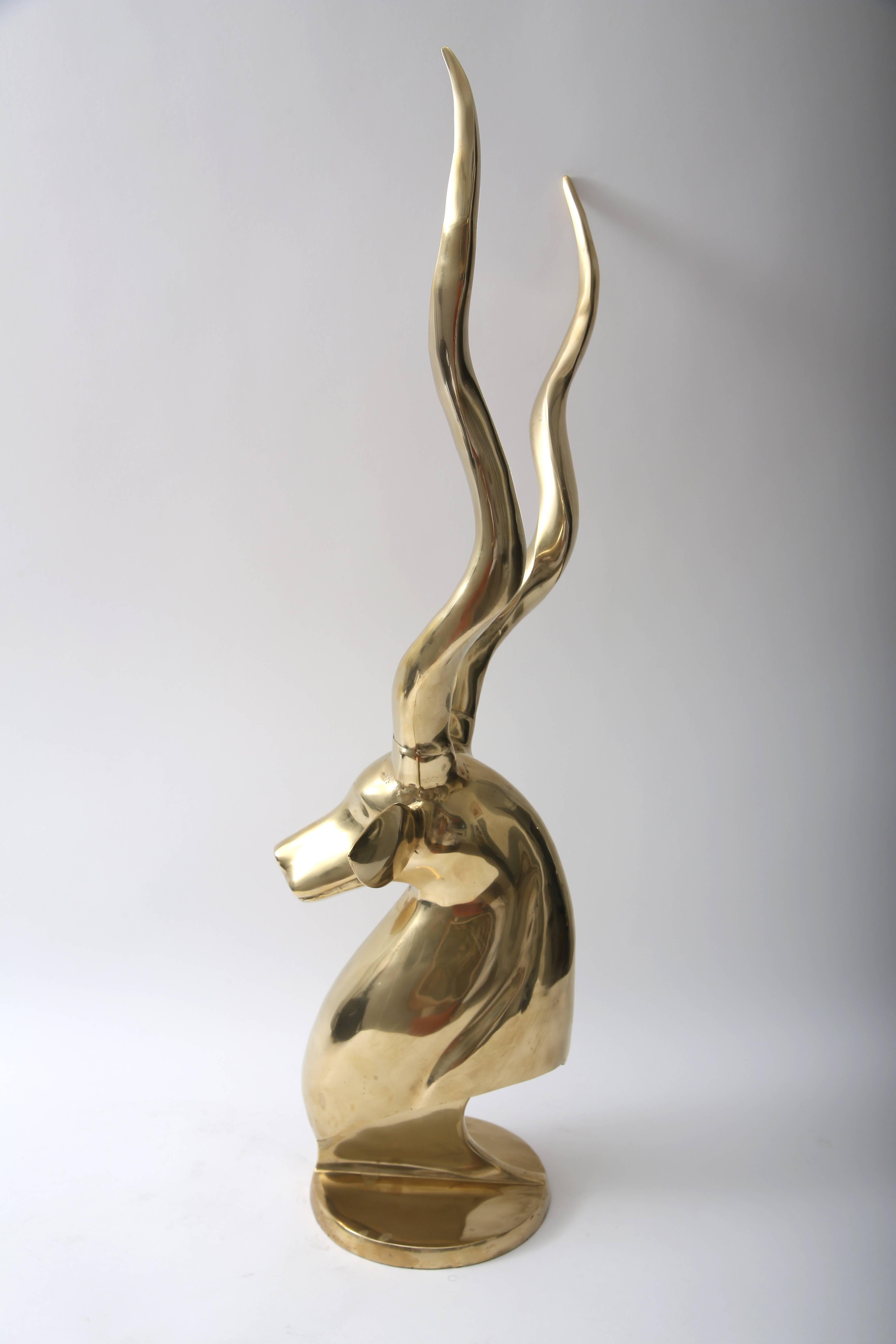 Art Deco Style Brass Sculpture of a Gazelle Head In Good Condition In West Palm Beach, FL