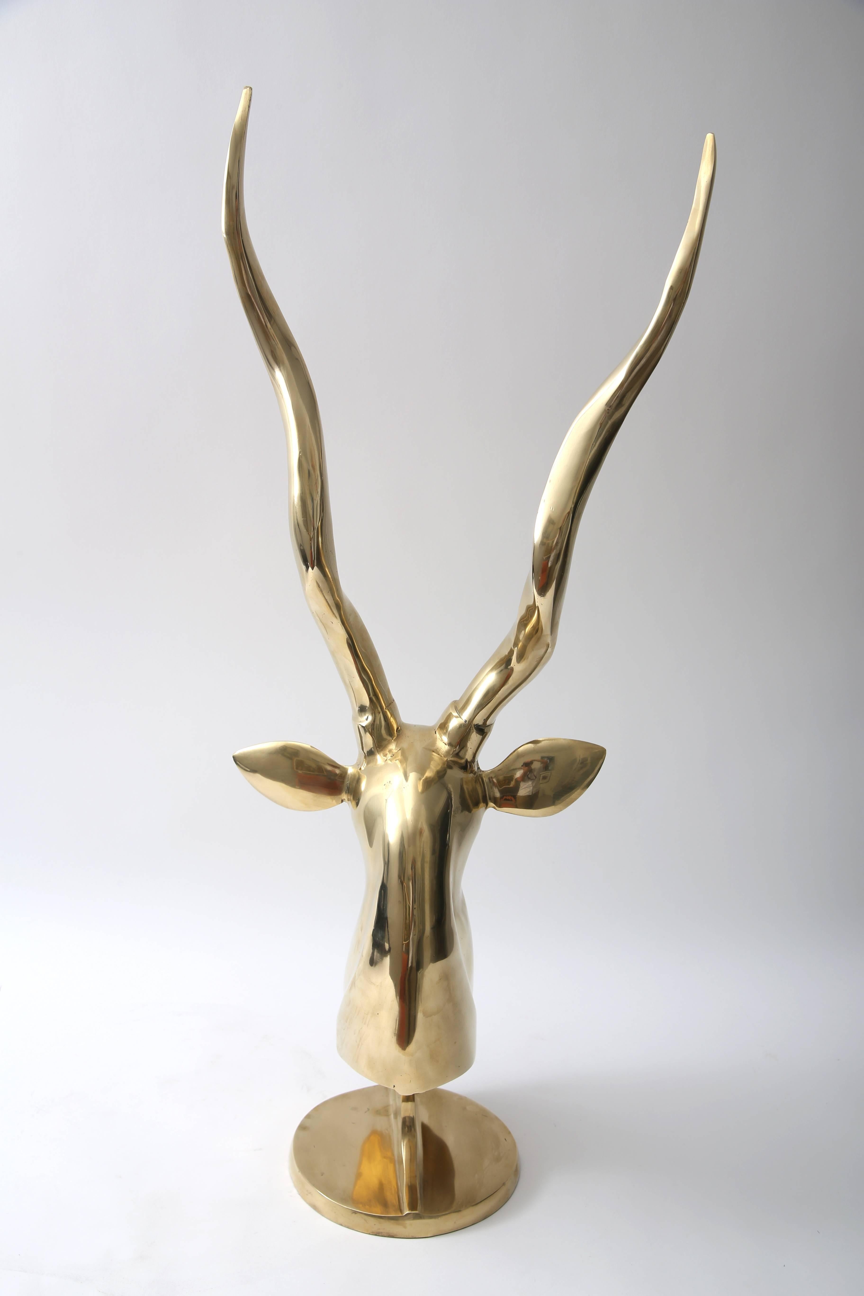 Cast Art Deco Style Brass Sculpture of a Gazelle Head