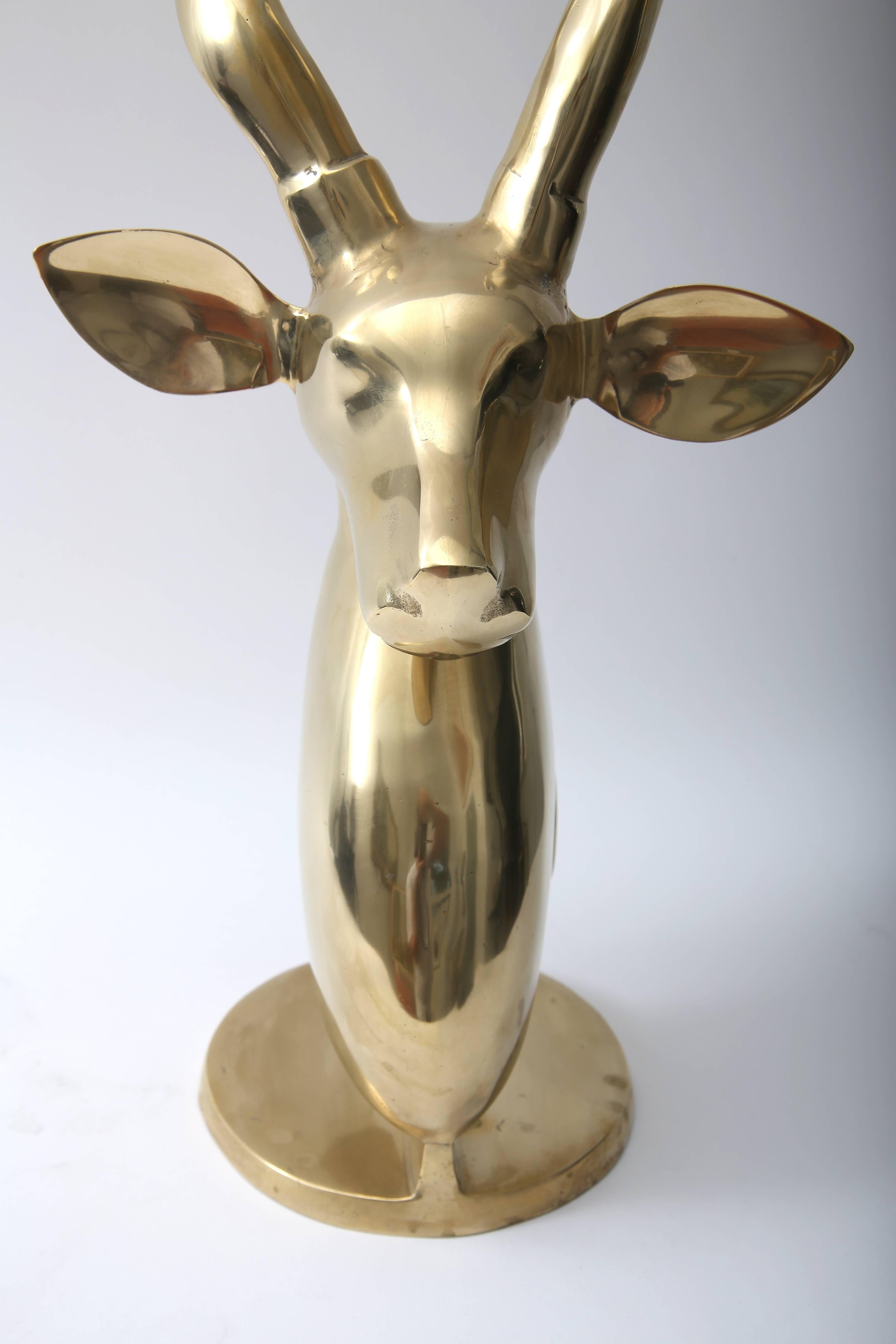 20th Century Art Deco Style Brass Sculpture of a Gazelle Head