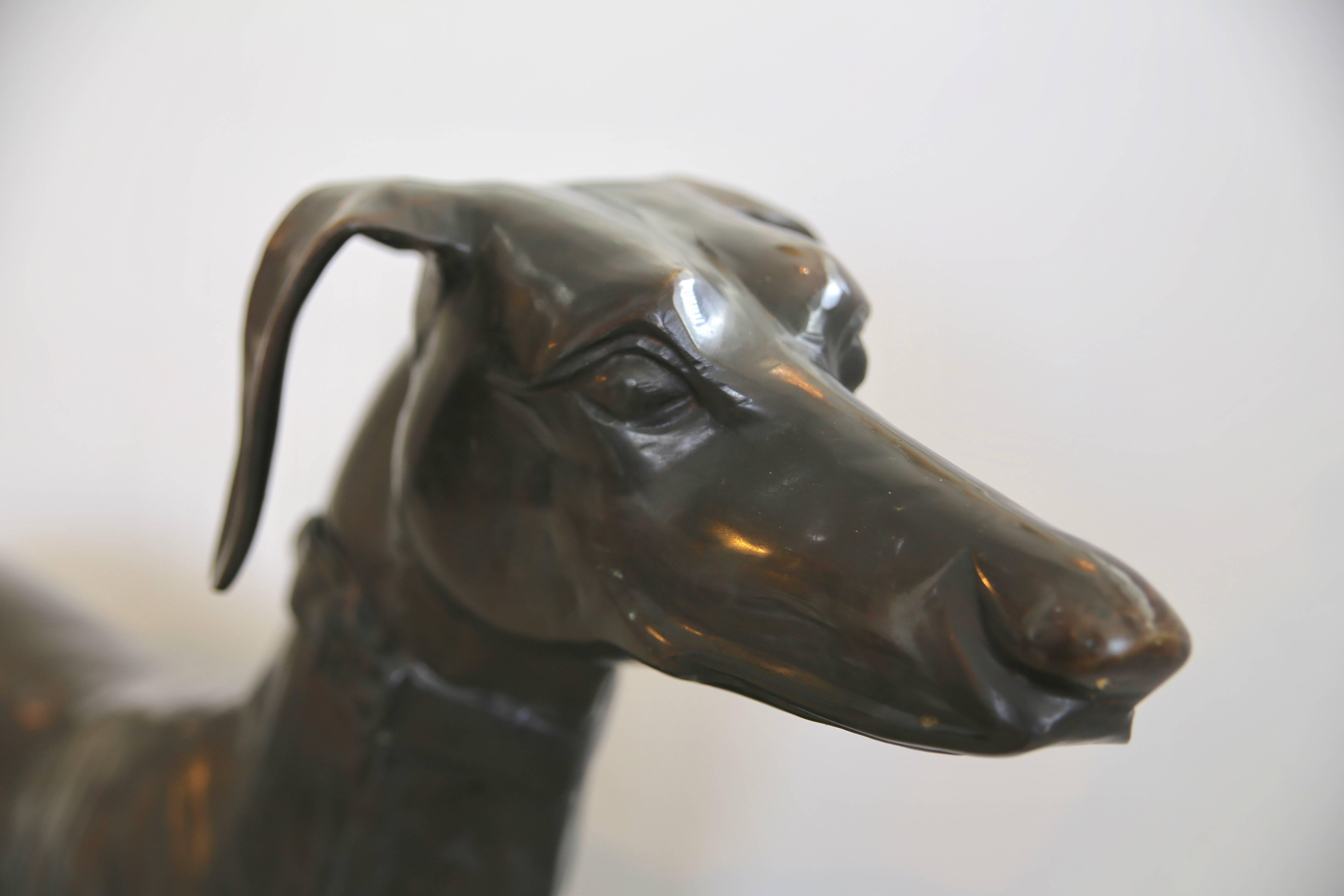 Pair of Life Size Bronze Greyhound Sculptures 1